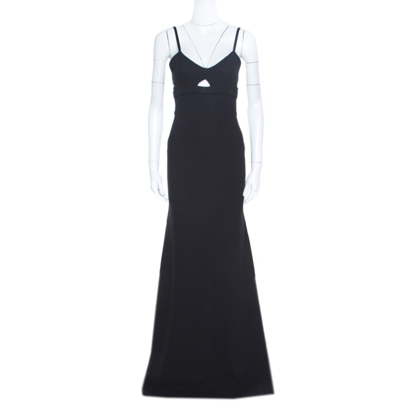Image of Victoria Beckham Black Double Crepe Cutout Detail Sleeveless Maxi Dress S