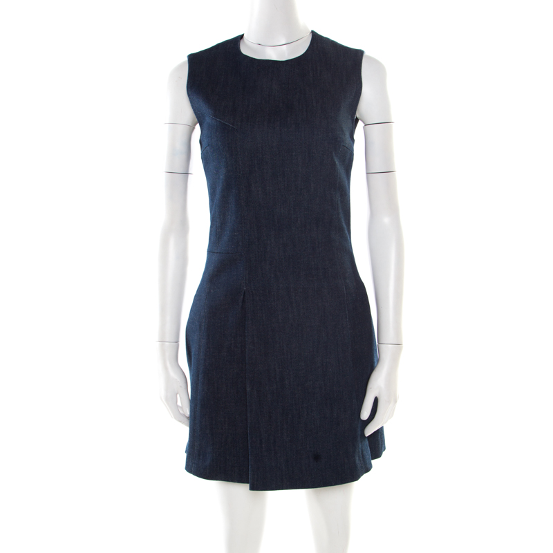 Image of Victoria Beckham Indigo Dark Wash Denim Sleeveless Mini Dress S