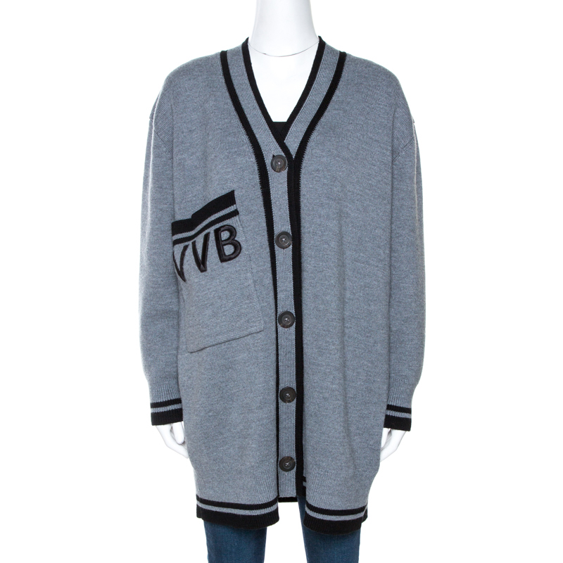 Image of Victoria Victoria Beckham Grey Wool Button Front Cardigan S