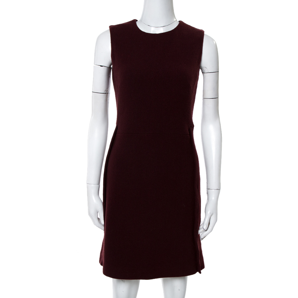 Image of Victoria Beckham Burgundy Wool Sleeveless Dress S