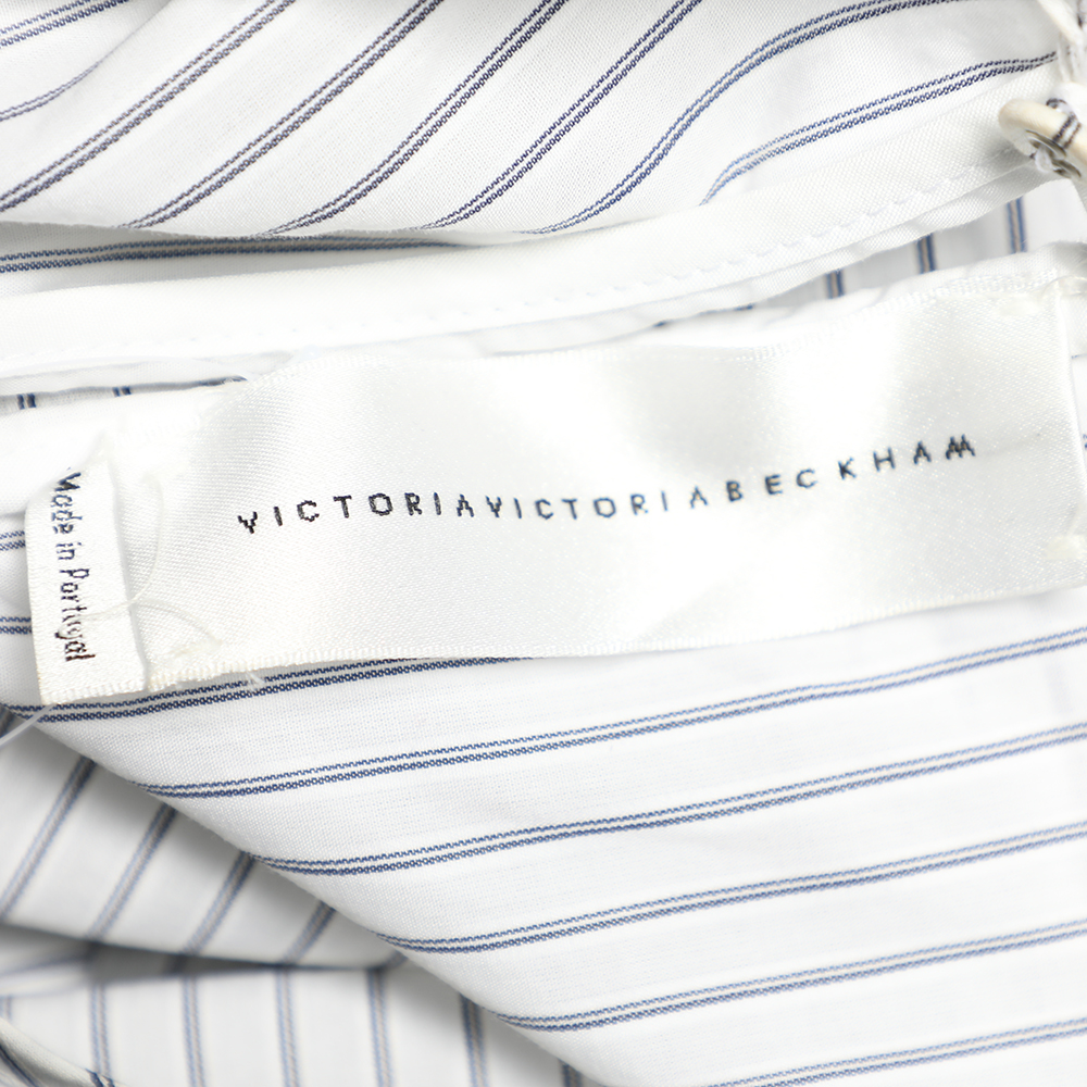 Victoria Beckham White Striped Cotton Top L