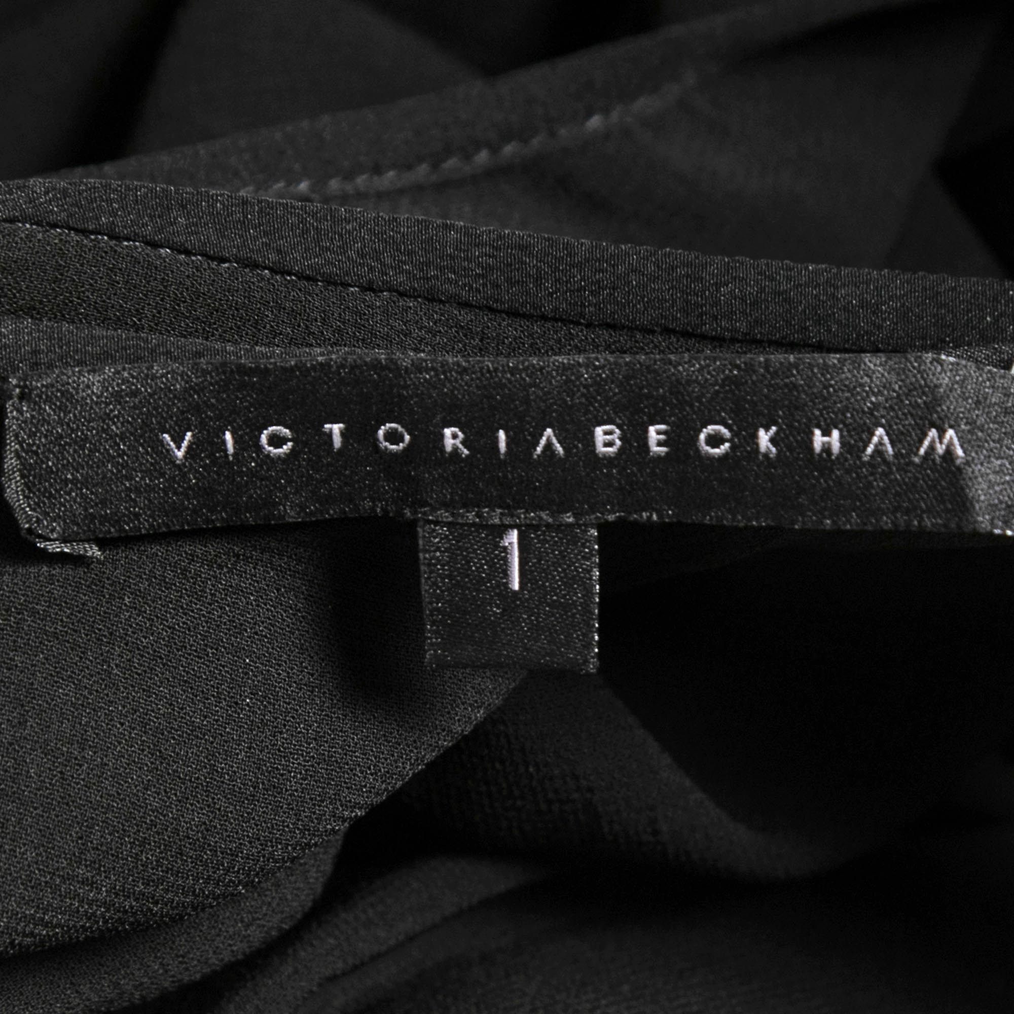 Victoria Beckham Black Crepe & Faux Leather Trimmed Tank Top XS