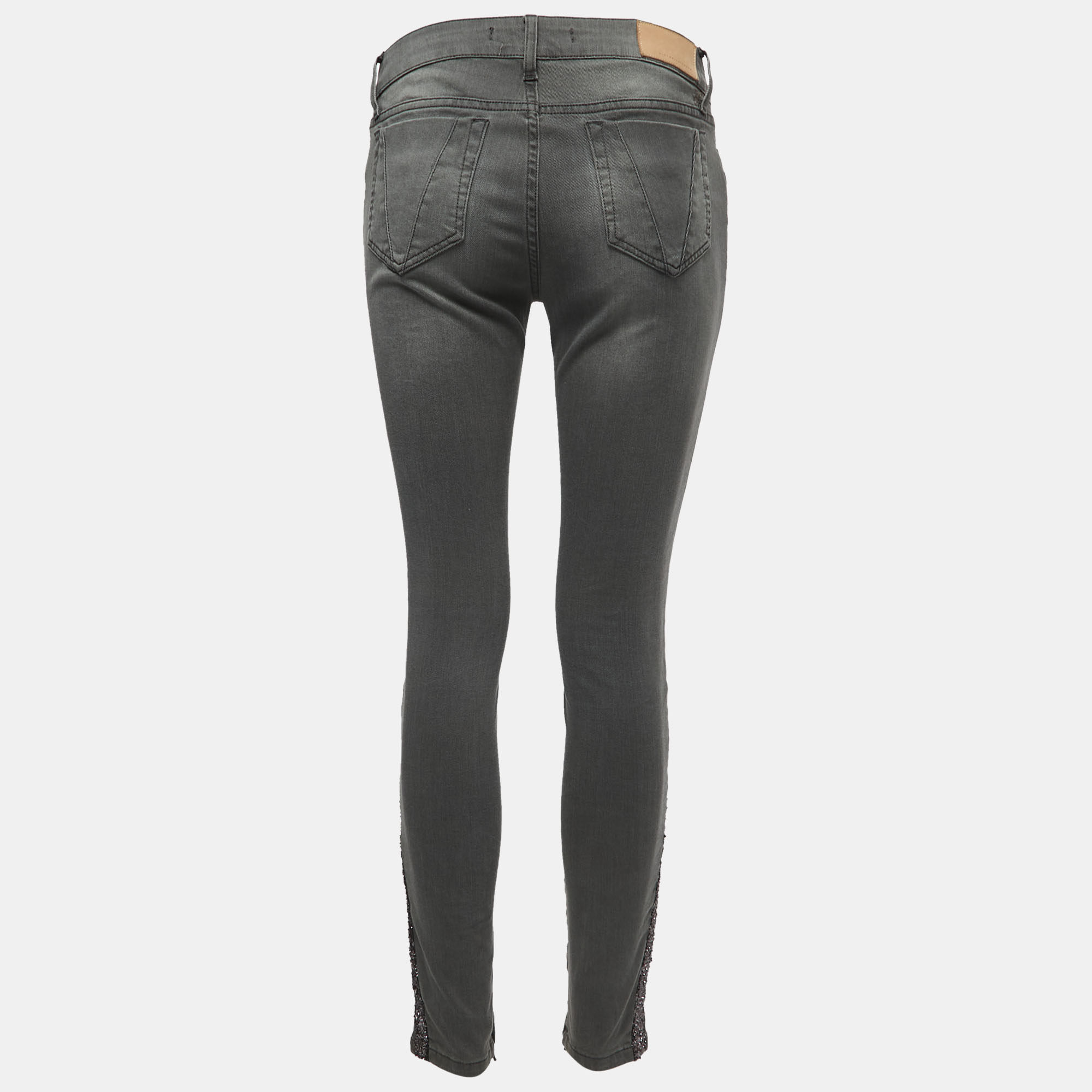 Victoria Beckham Grey Denim Glitter Detail Skinny Jeans M Waist 28