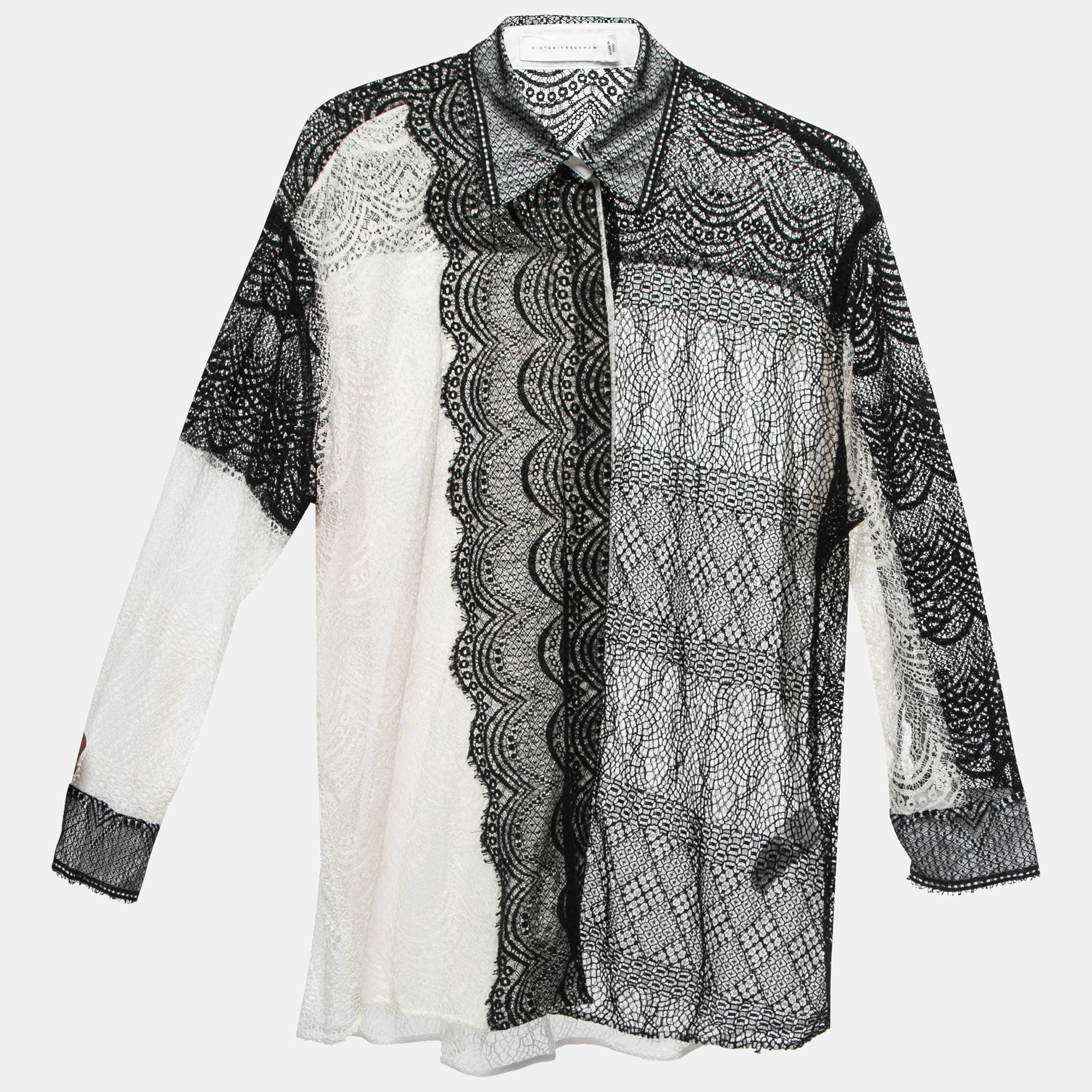 

Victoria Beckham Black/White Patterned Lace Button Front Full Sleeve Shirt