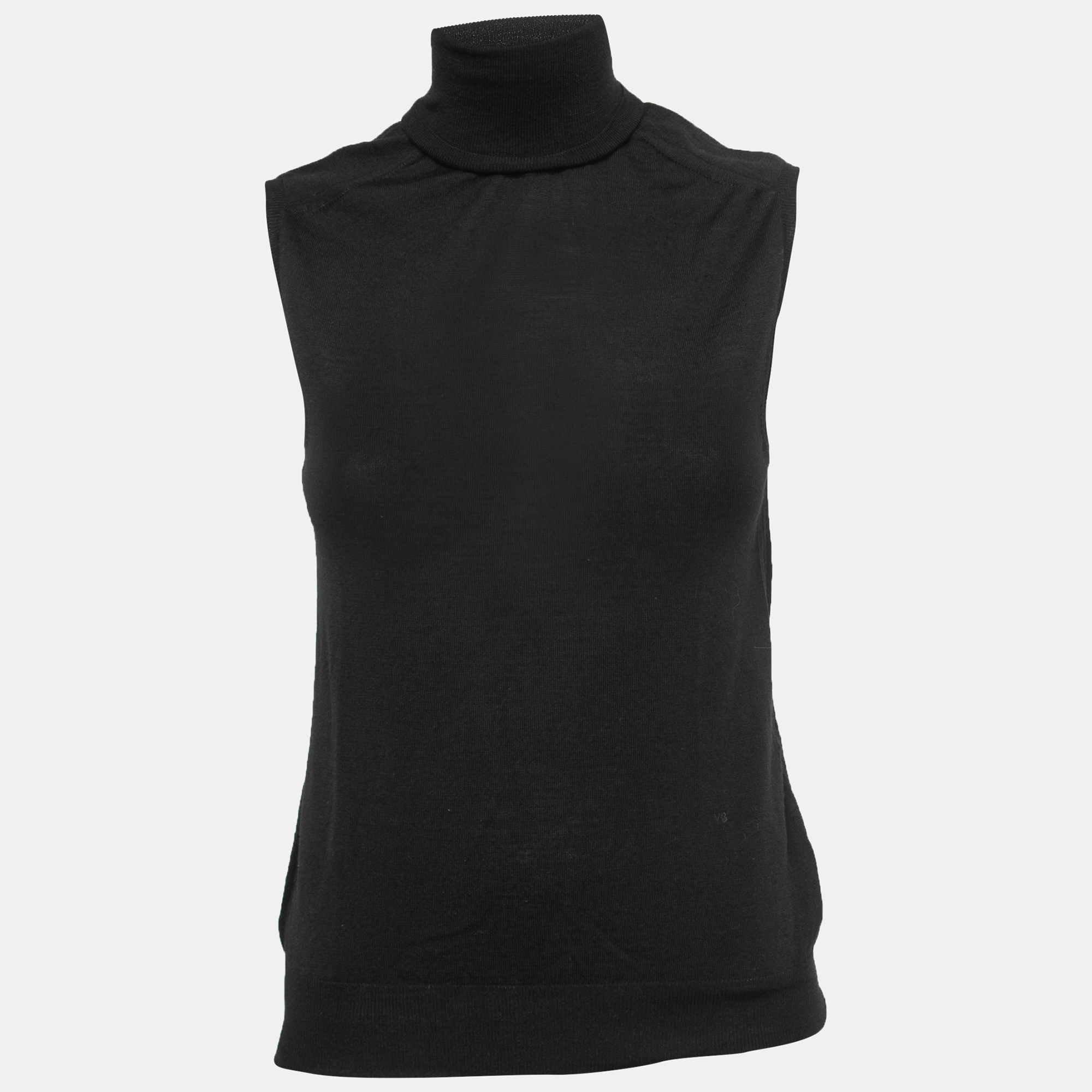 Victoria beckham black wool knit turtleneck sleeveless top s