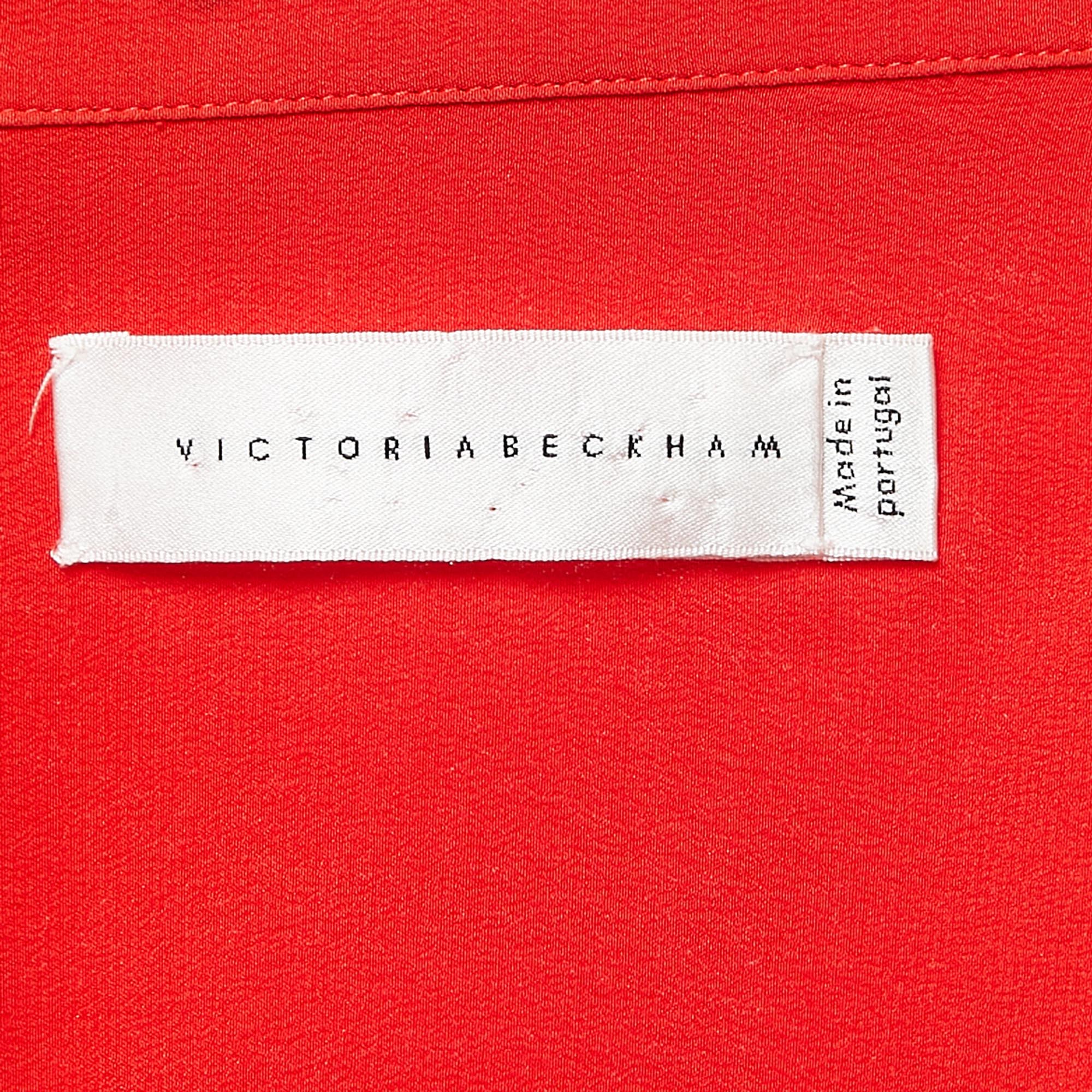 Victoria Beckham Orange Silk Draped Midi Dress S