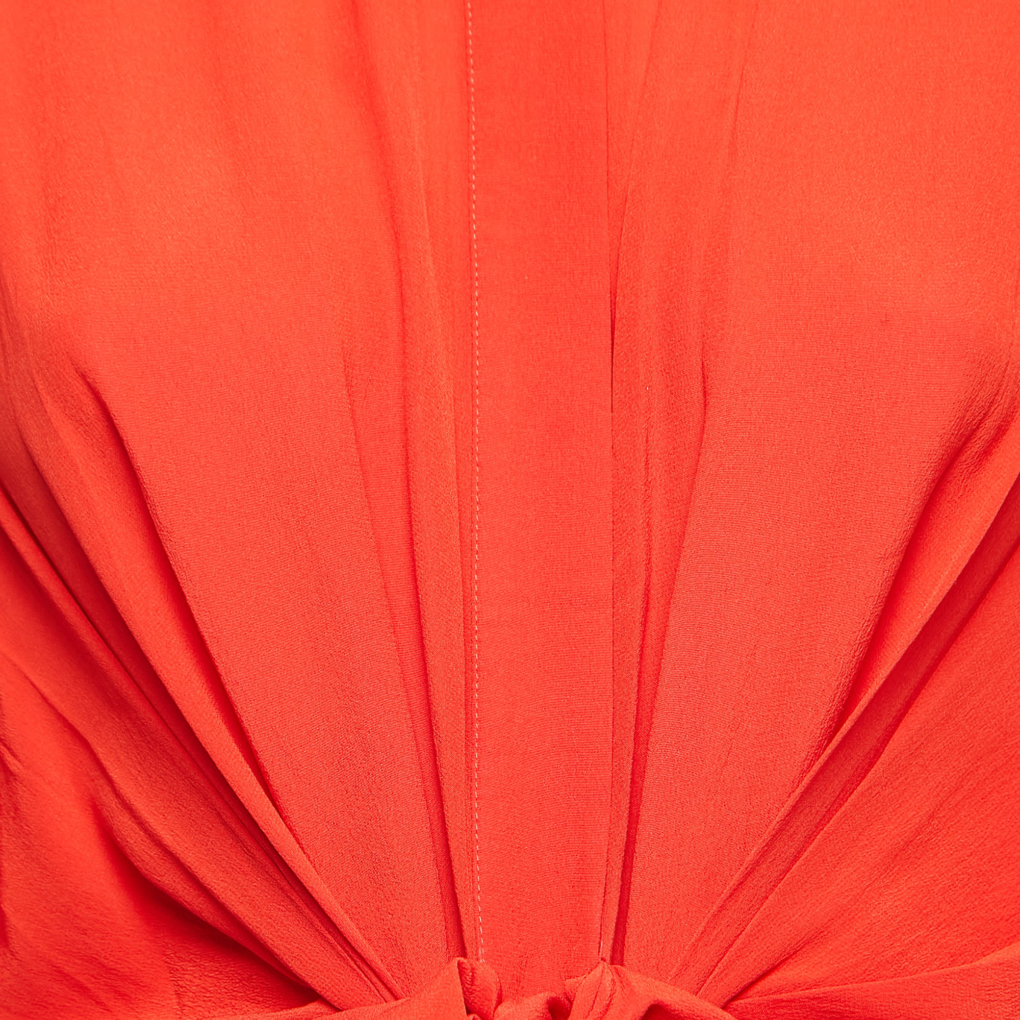 Victoria Beckham Orange Silk Draped Midi Dress S