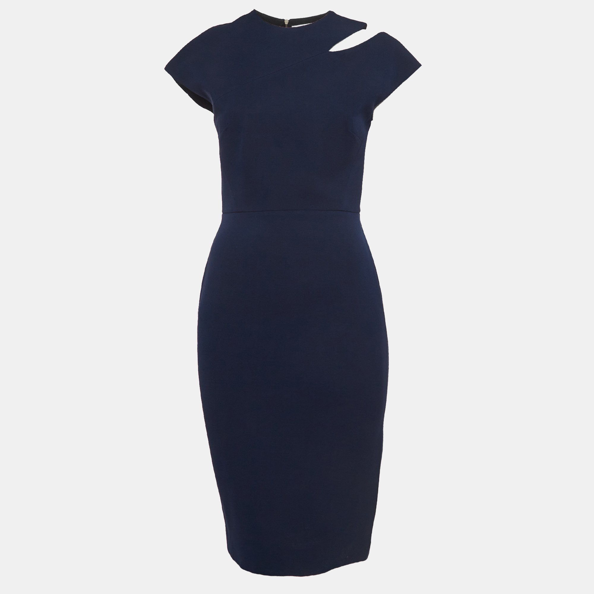 Victoria Beckham Navy Blue Silk Blend Cut Out Detail Sheath Dress M