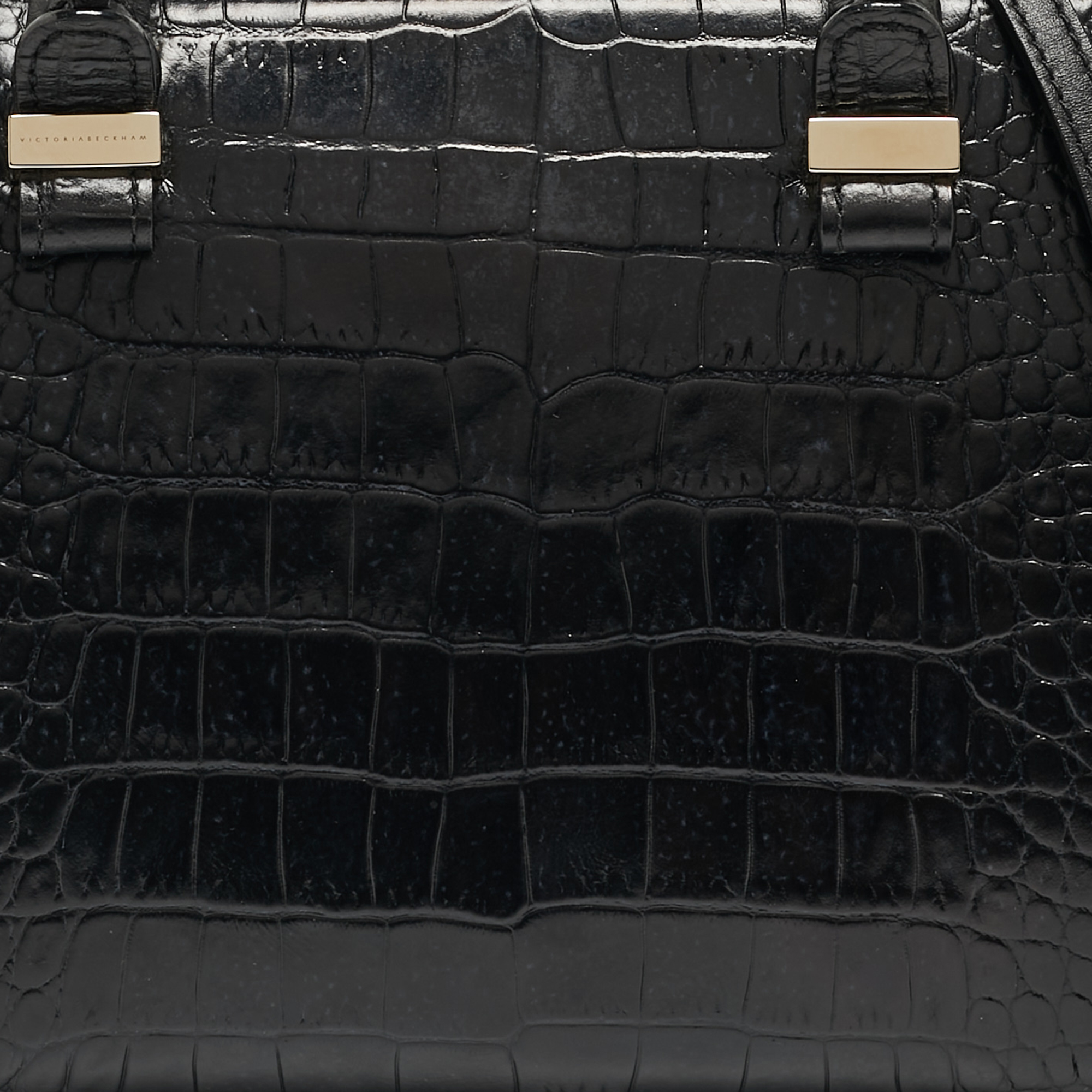 Victoria Beckham Black Croc Embossed Leather Tote