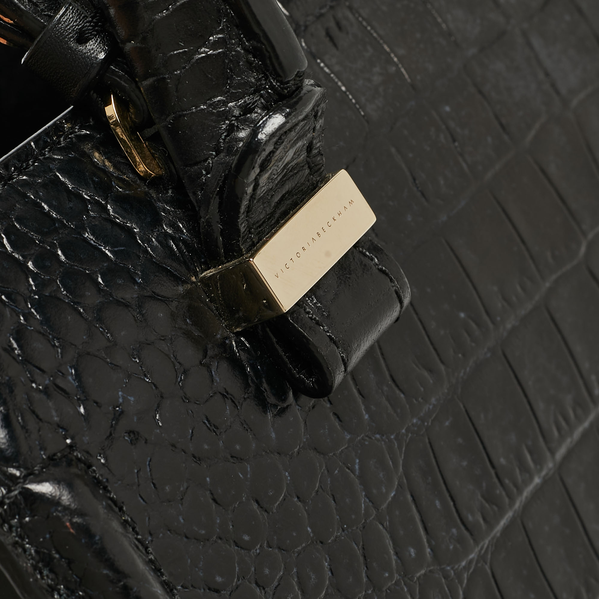 Victoria Beckham Black Croc Embossed Leather Tote