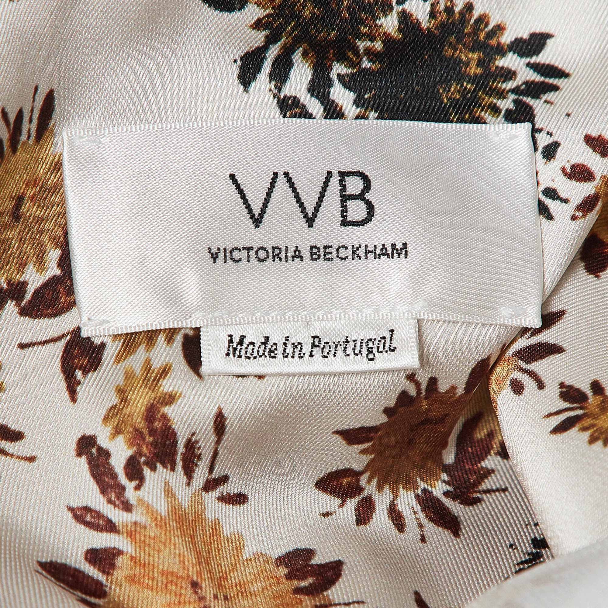 Victoria Victoria Beckham Off-White Floral Print Satin Ruffled Top S