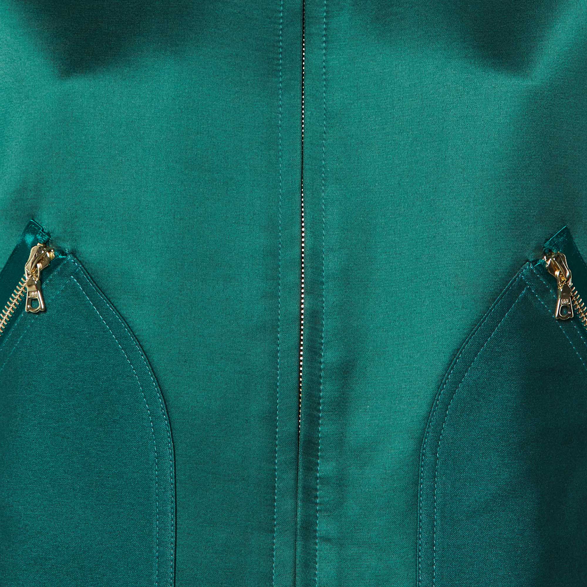 Victoria Victoria Beckham Green Satin Zip-Up Jacket M