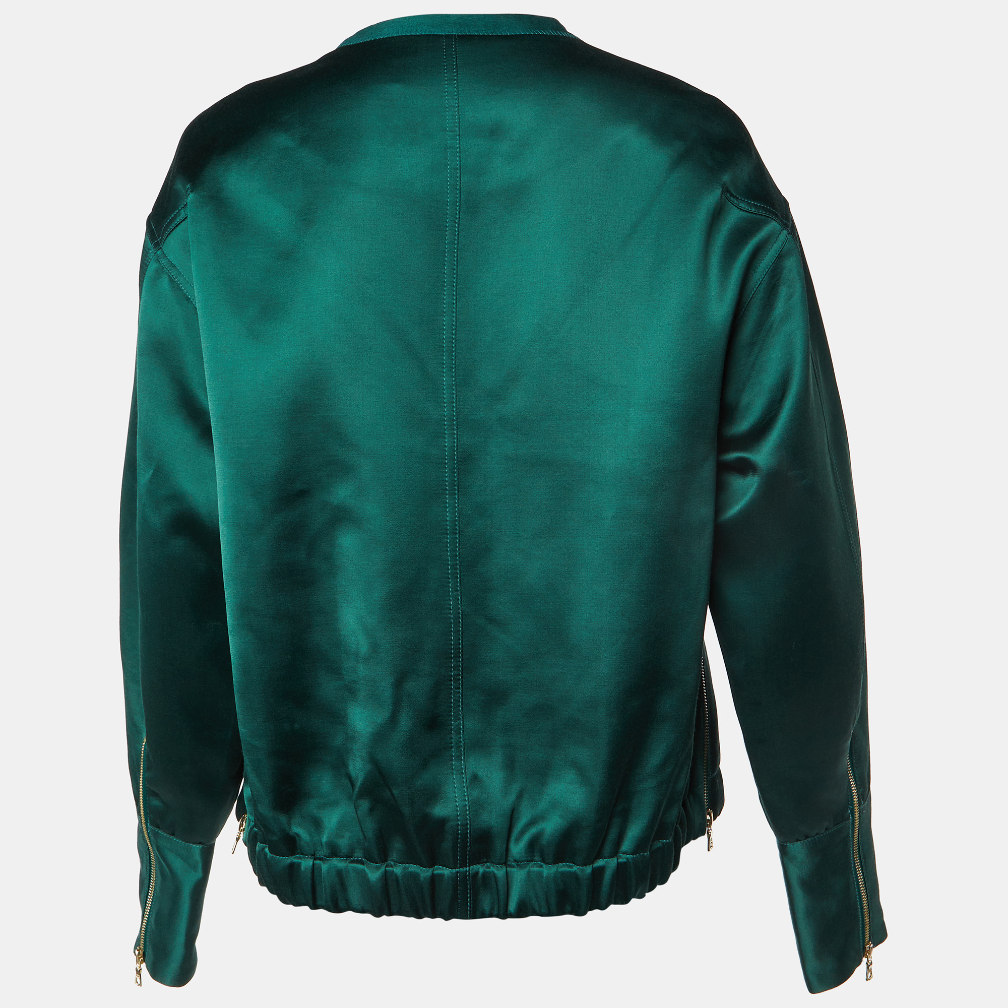 Victoria Victoria Beckham Green Satin Zip-Up Jacket M