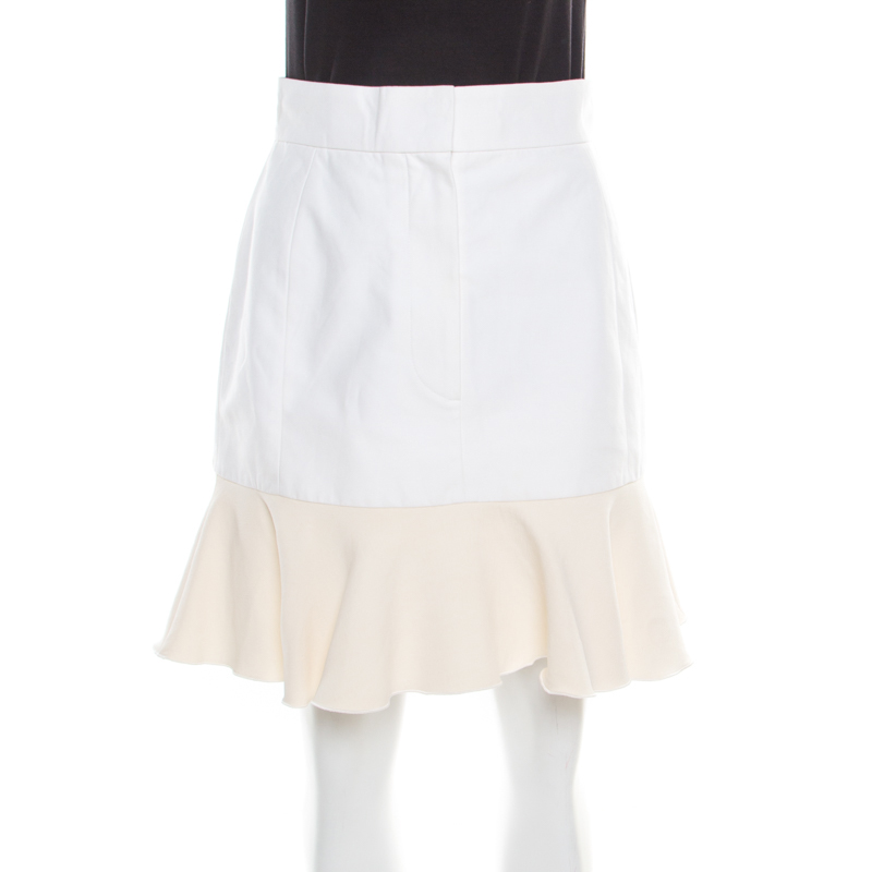 Victoria victoria beckham cream canvas ruffled hem mini skirt m