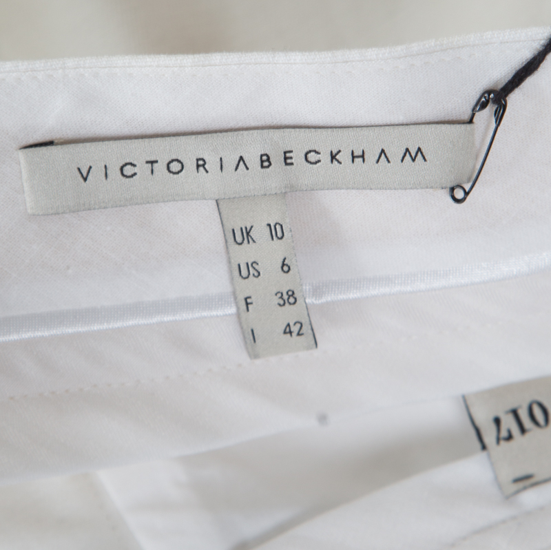 Victoria Victoria Beckham Cream Canvas Ruffled Hem Mini Skirt M