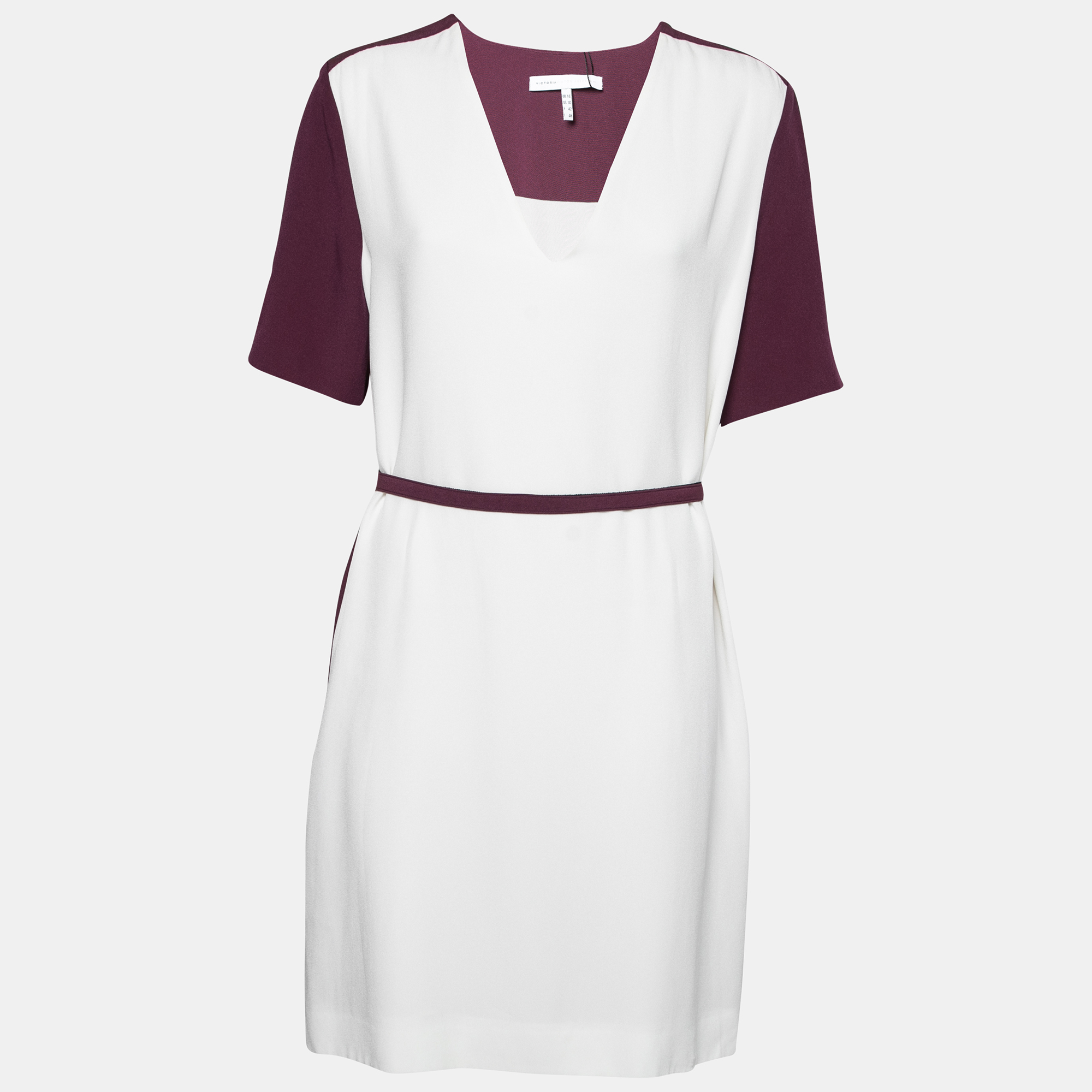 Victoria victoria beckham purple and white belted shift dress l