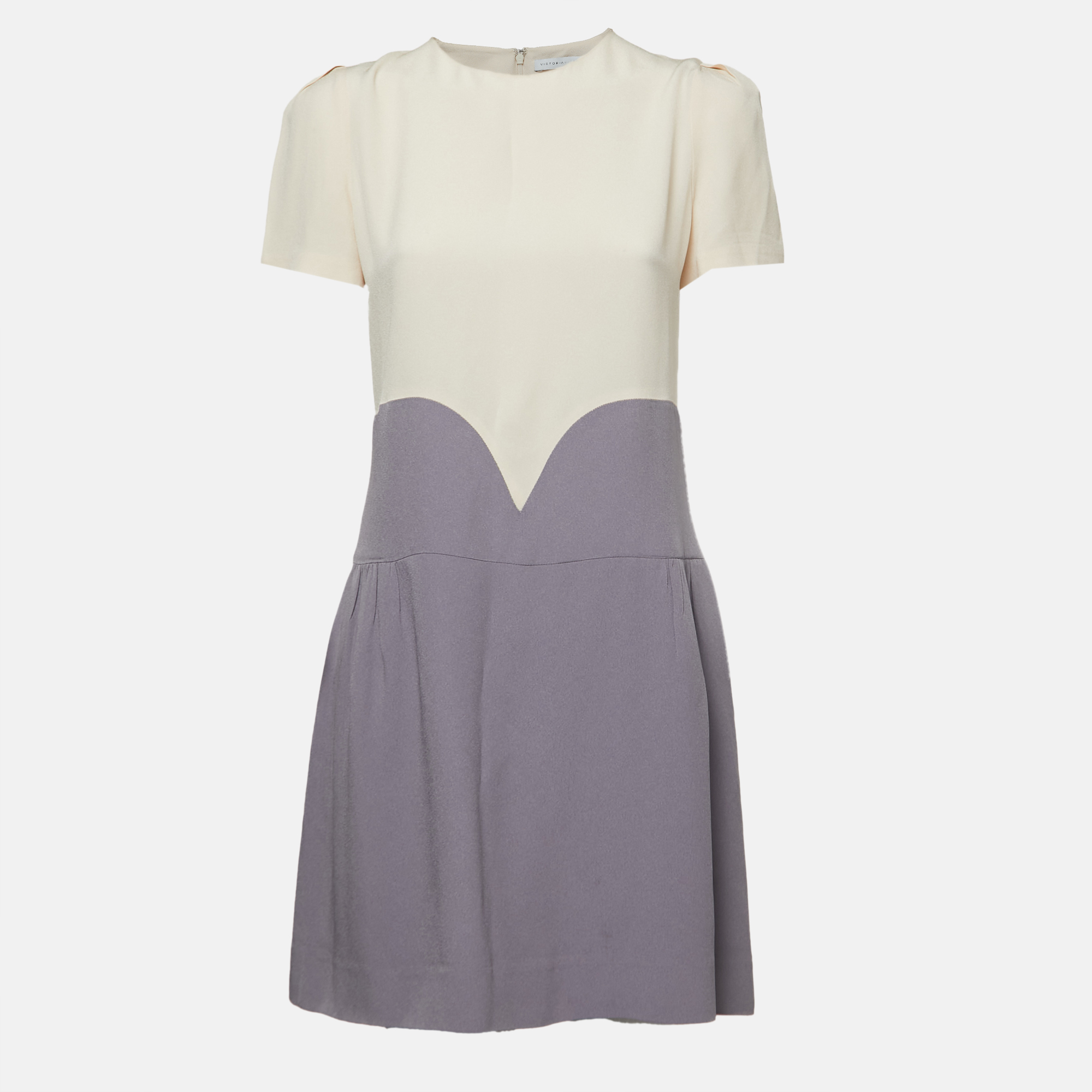 Victoria victoria beckham cream/grey crepe puff sleeve mini dress m