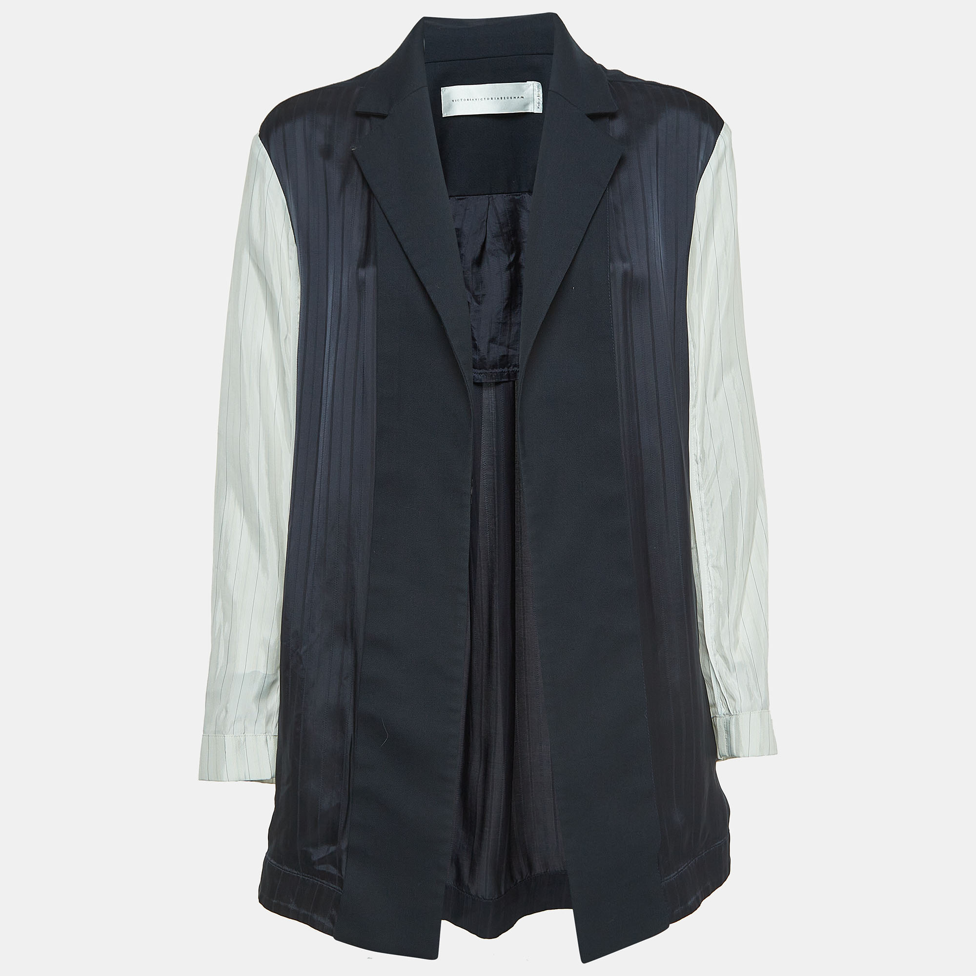 Victoria Victoria Beckham Navy Blue Wool Blend Open Front Jacket XS