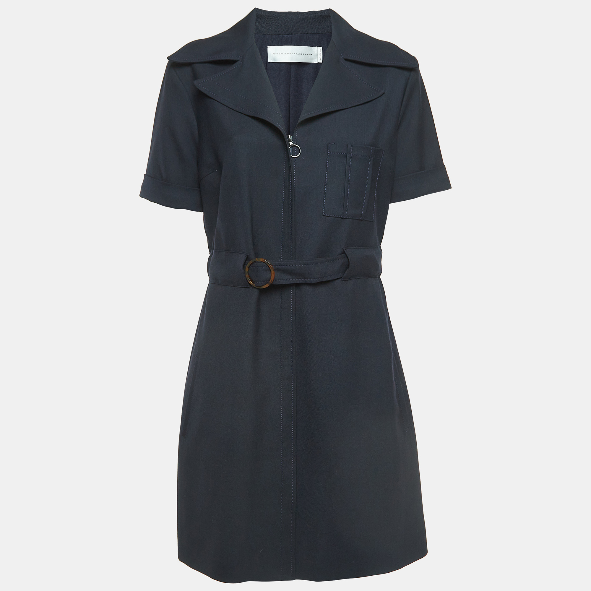 Victoria Victoria Beckham Navy Blue Wool Blend Zip-Up Mini Dress L