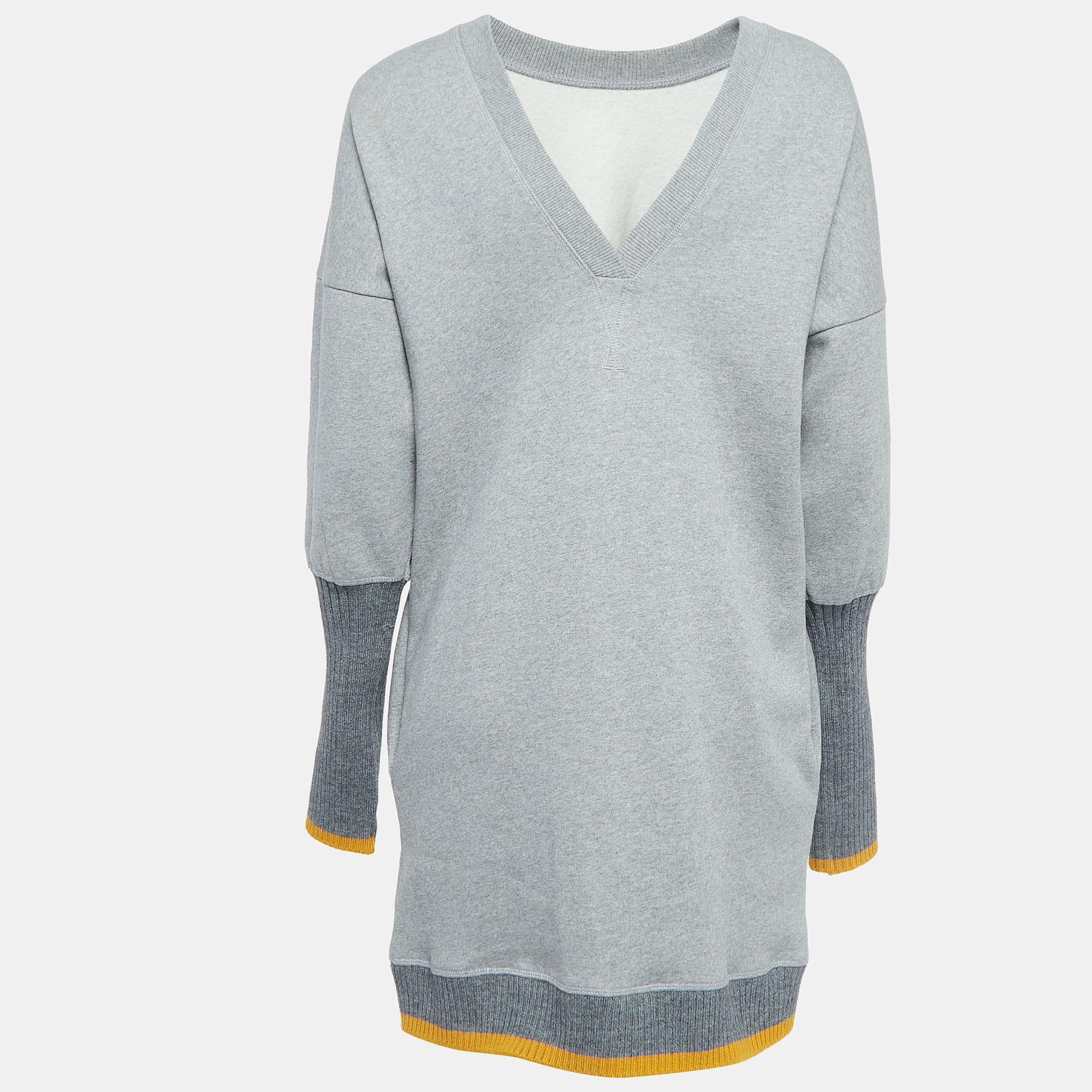 Victoria victoria beckham grey cotton rib detail sweater dress s