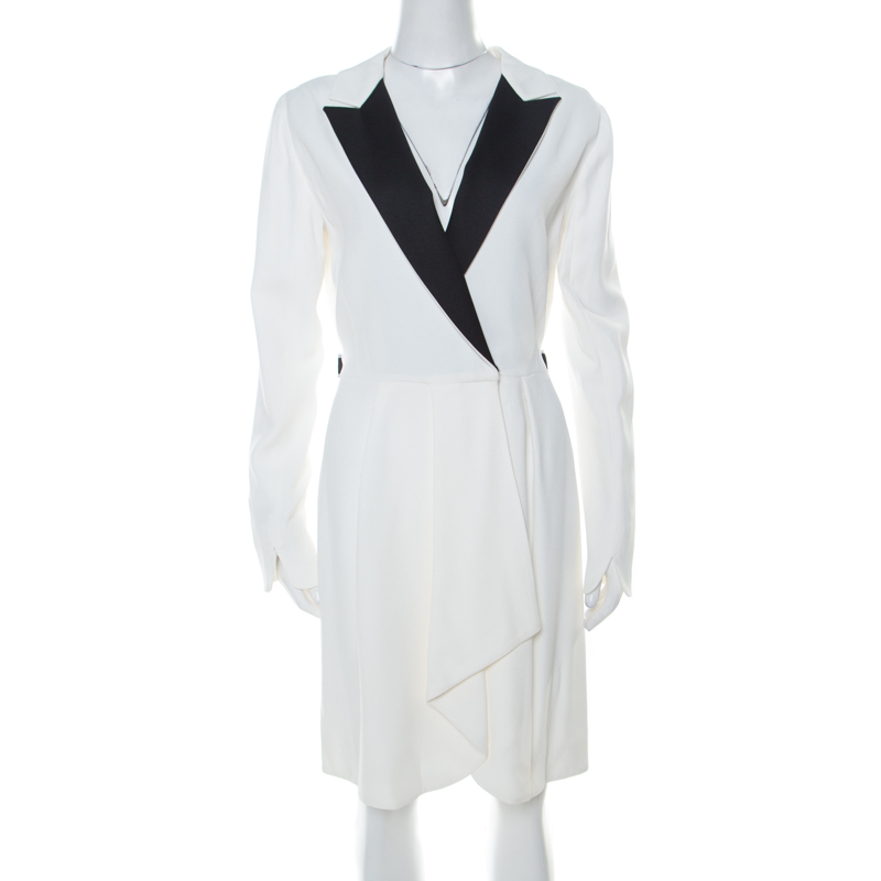 Image of Vionnet Off-White Moss Crepe Short Tuxedo Style Wrap Dress M