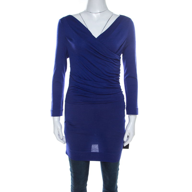 Image of Vivienne Westwood Anglomania Blue Stretch Knit Wool Ruched Deity Top M