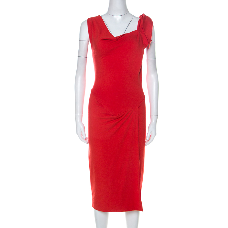 Image of Vivienne Westwood Red Label Red Wool Asymmetrical Faux Wrap Midi Dress S