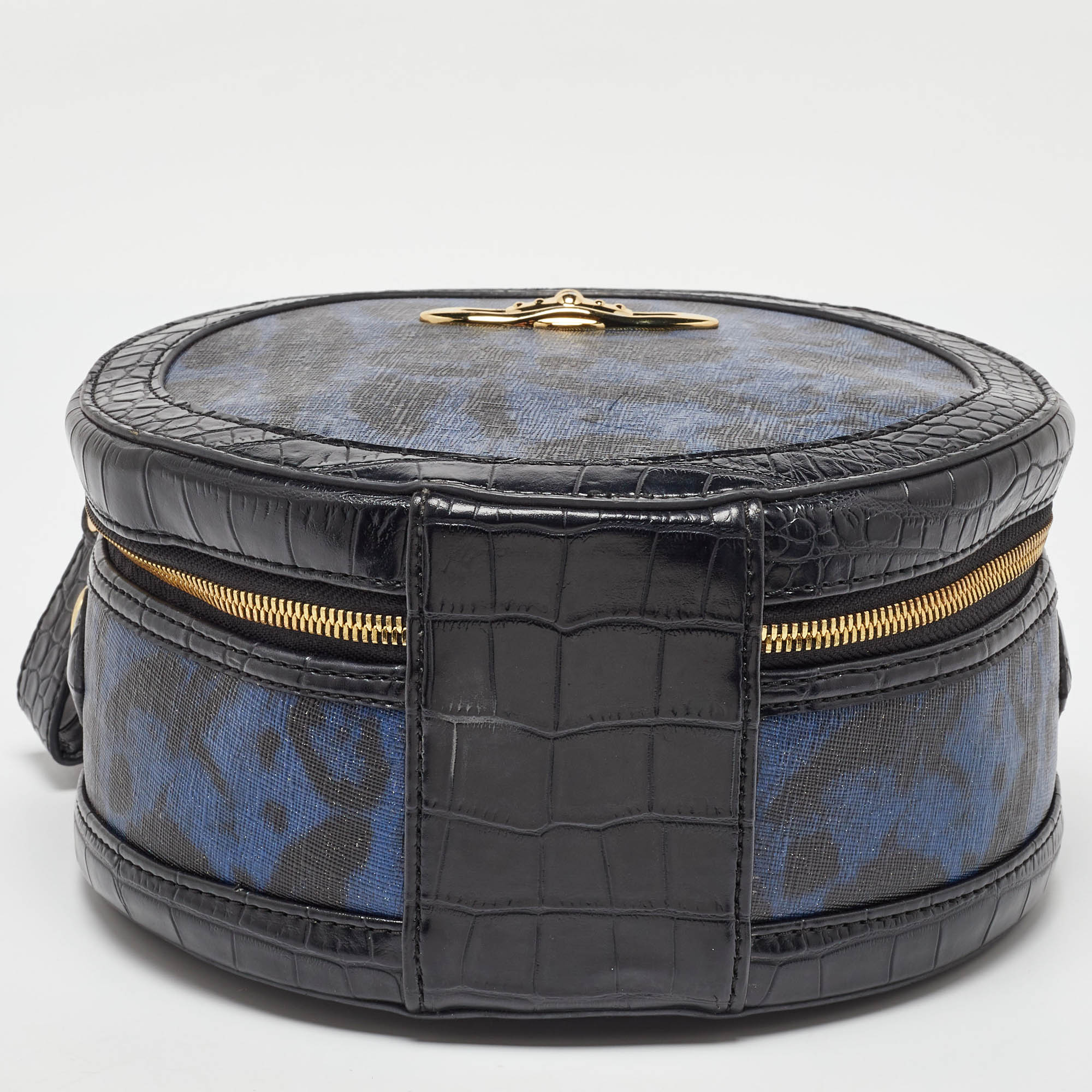 Vivienne Westwood Black/Blue Croc Embossed Leather Round Crossbody Bag