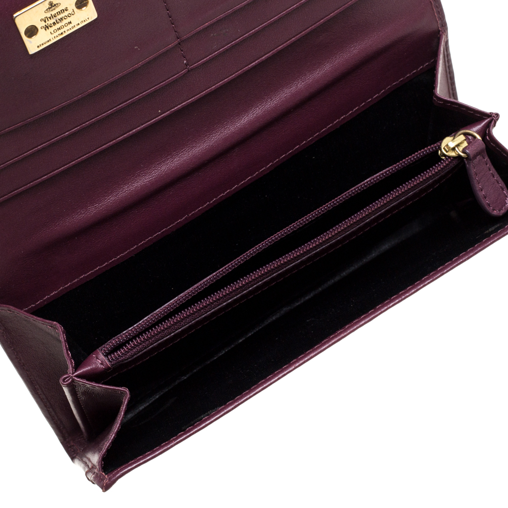 

Vivienne Westwood Plum Croc Embossed Patent Leather Flap Continental Wallet, Purple