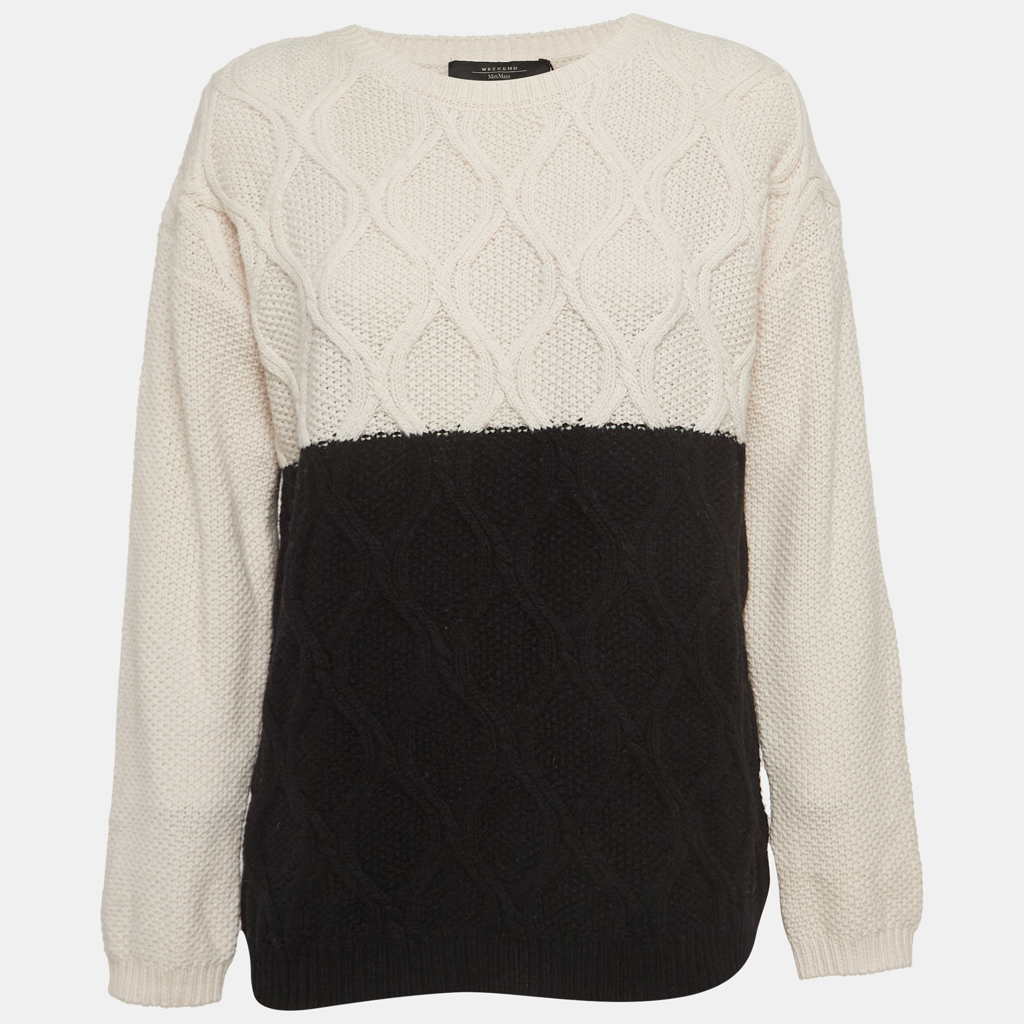 

Weekend Max Mara Colourblocked Cable Knit Panaream Sweater, Black