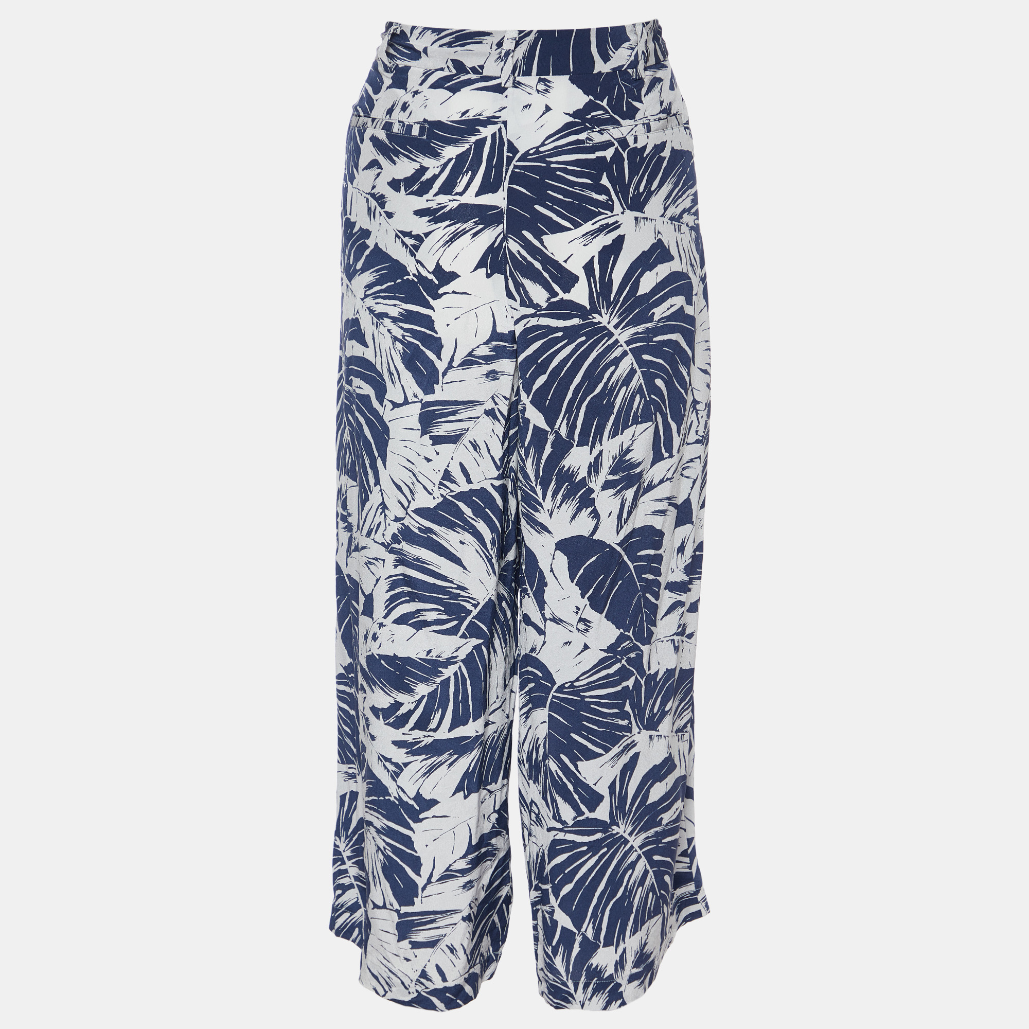 Weekend Max Mara Blue Tropical Print Silk Capri Pants L