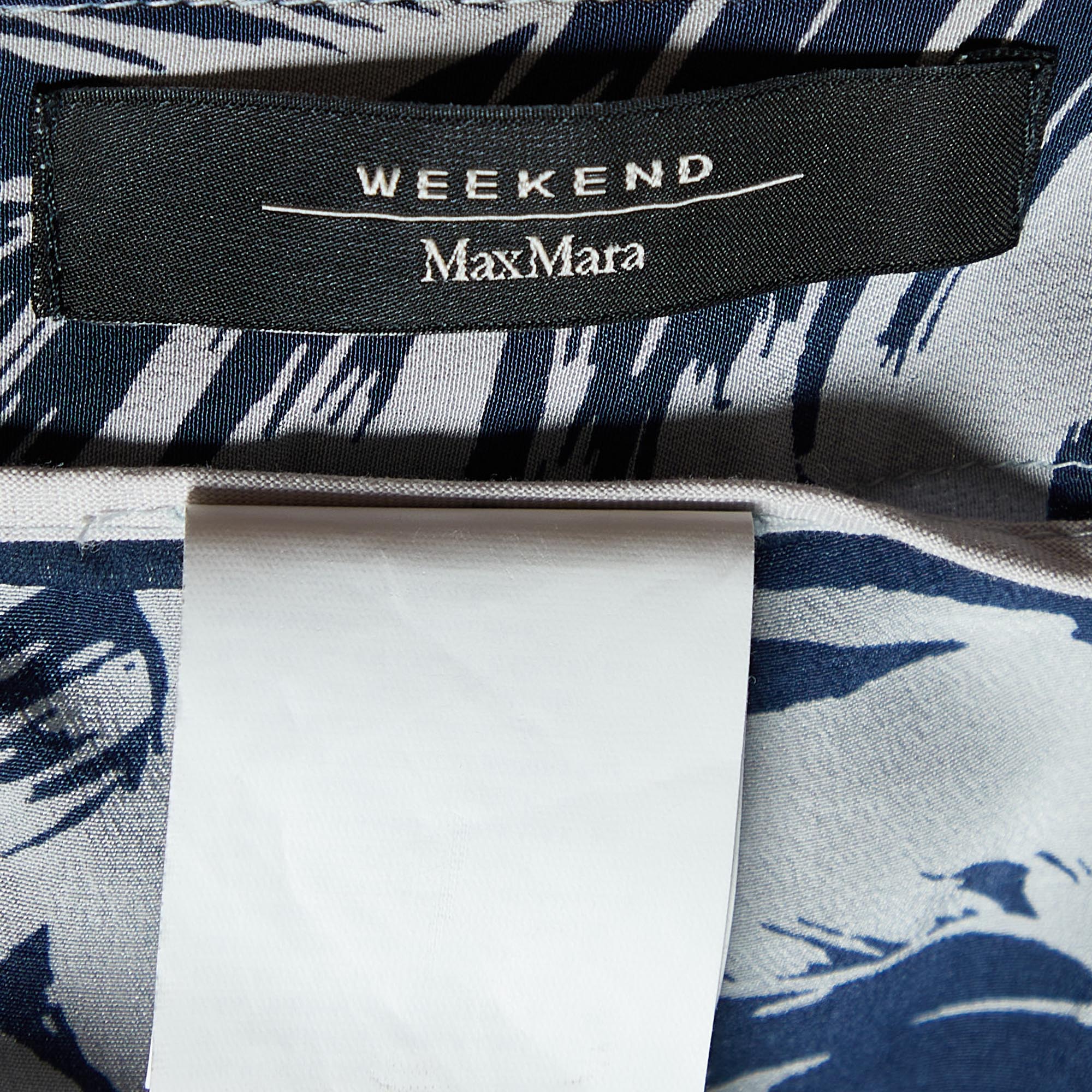 Weekend Max Mara Blue Tropical Print Silk Capri Pants L