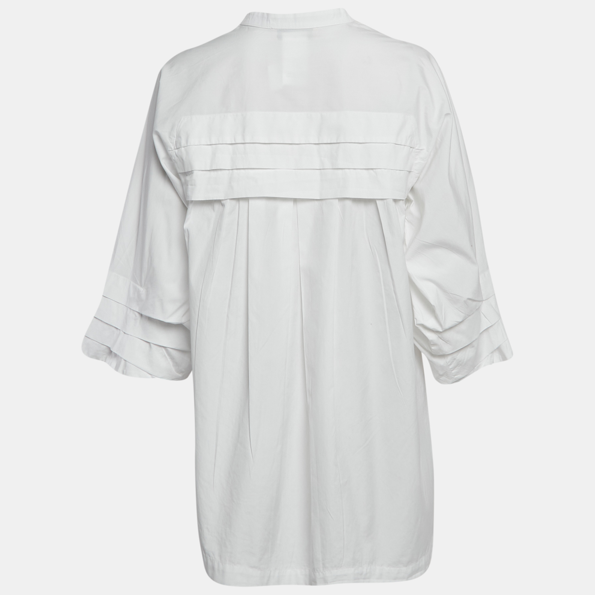 Weekend Max Mara White Cotton Pleated Button Front Tunic M