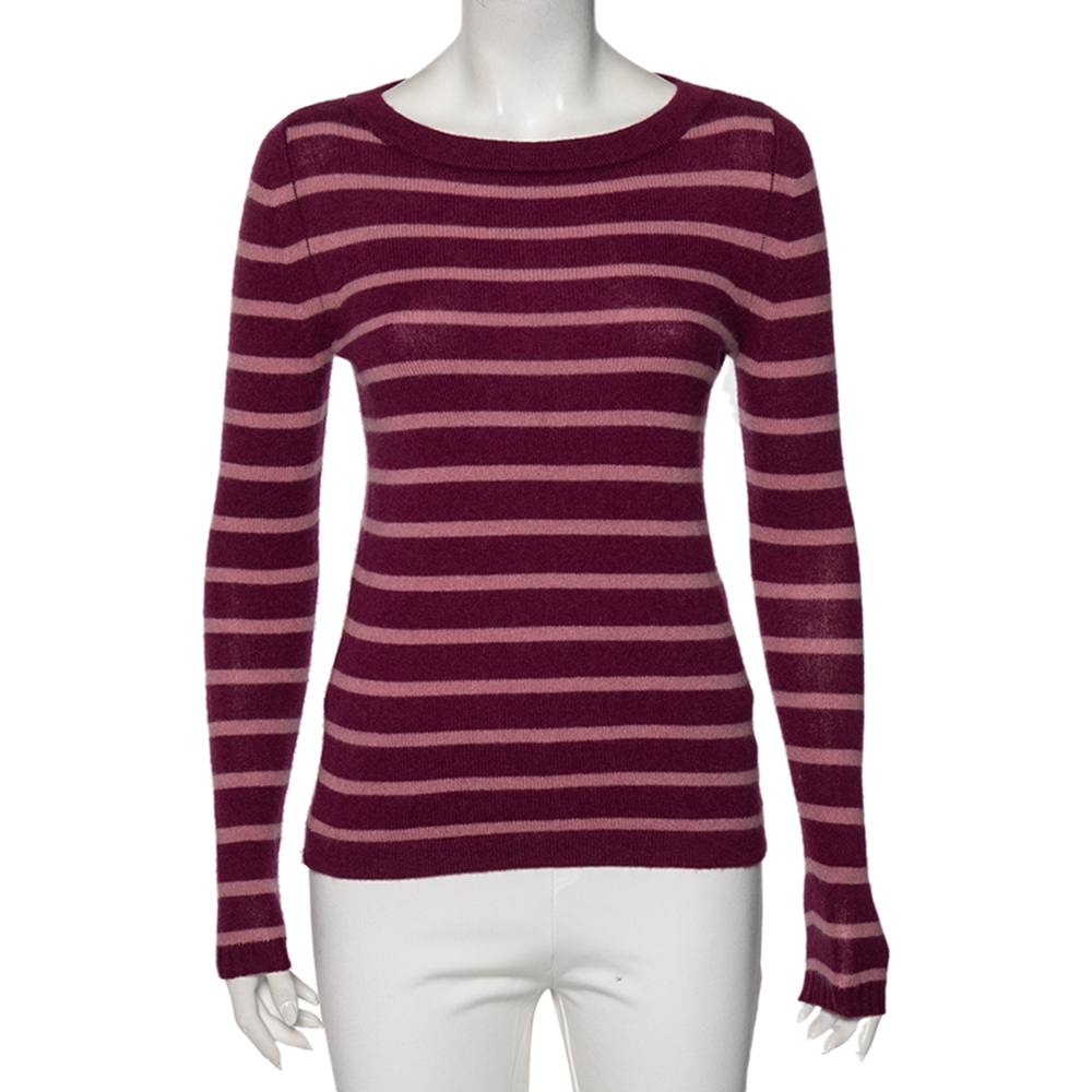 Weekend Max Mara Striped Purple Cashmere Round Neck Sweater XS