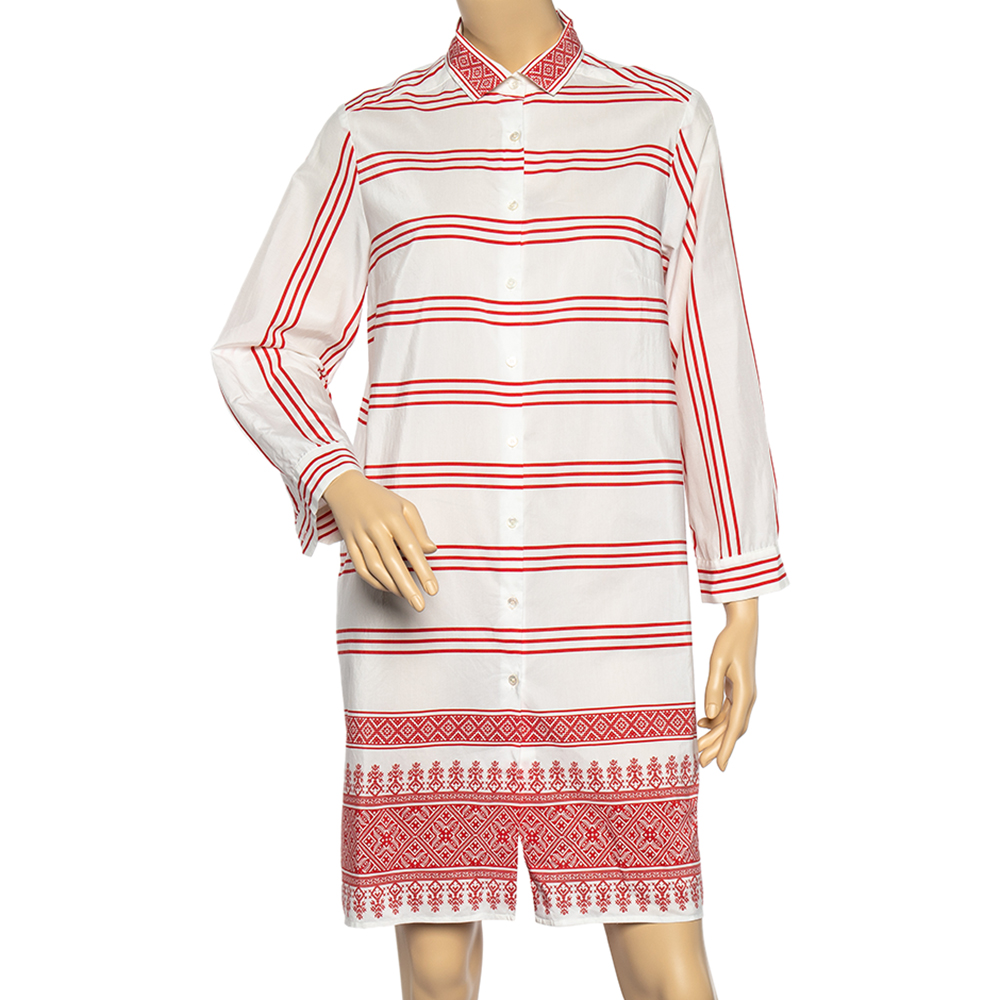 Weekend max mara white-red printed cotton short shirt dress l