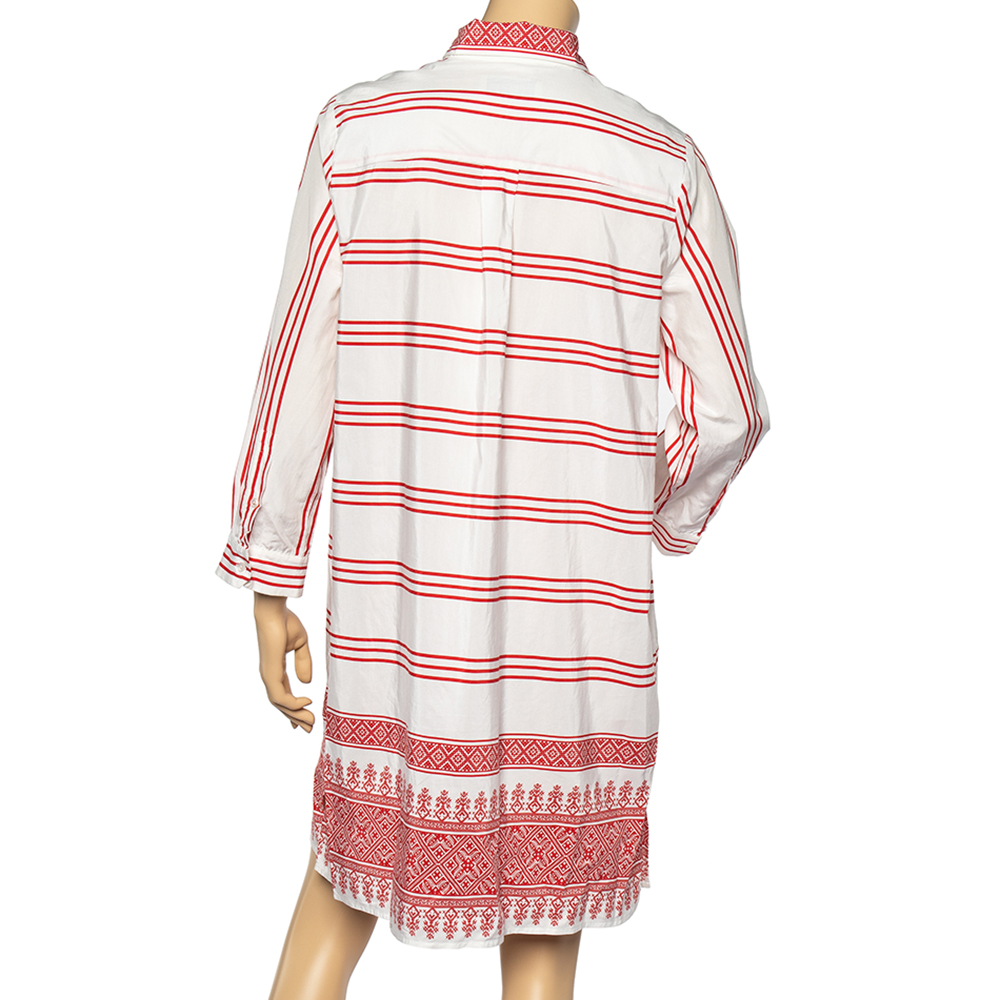 Weekend Max Mara White-Red Printed Cotton Short Shirt Dress L