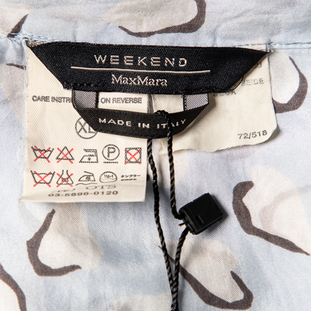 Weekend Max Mara Blue Printed Silk Button Front Top XL