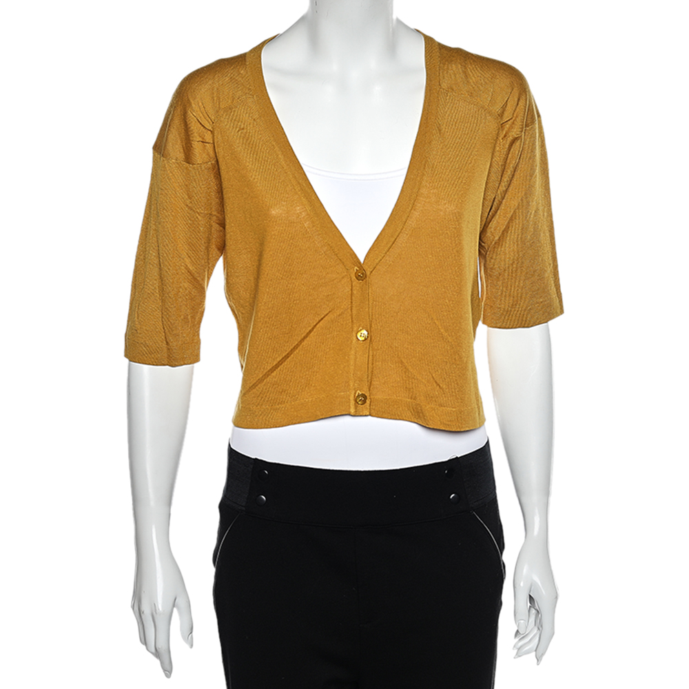 

Weekend Max Mara Mustard Yellow Silk & Linen Cropped Cardigan