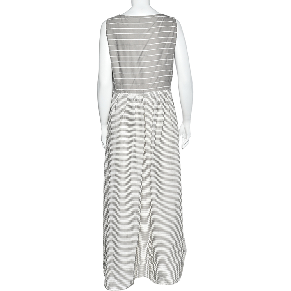 Weekend Max Mara Grey Cotton & Silk Striped Maxi Dress L