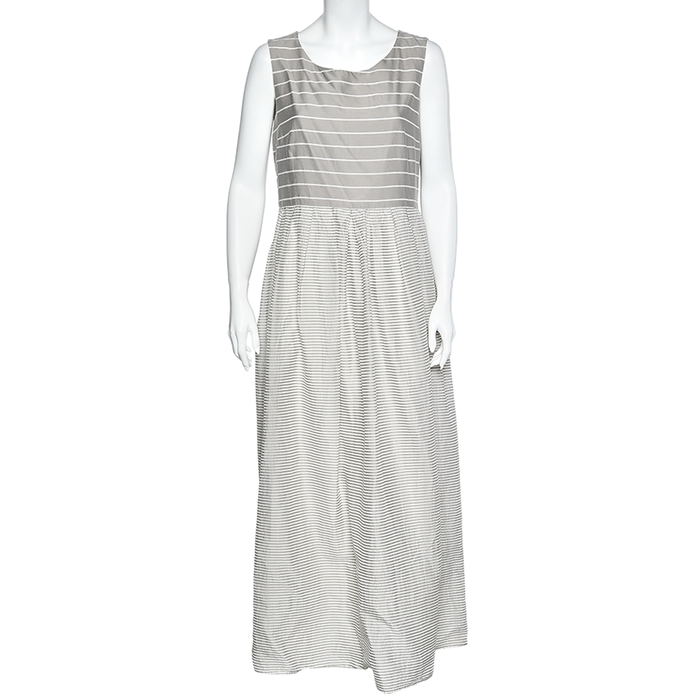 Weekend max mara grey cotton & silk striped maxi dress l