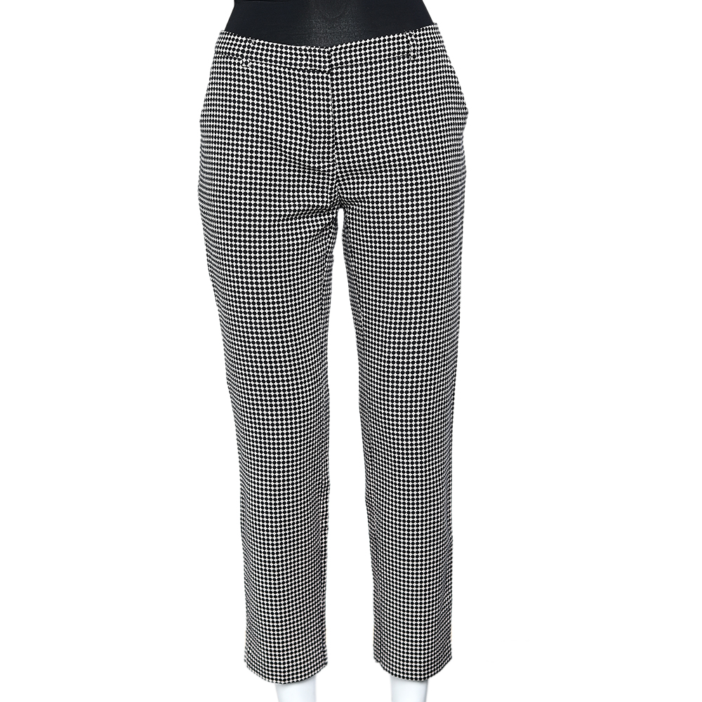 

Weekend Max Mara Monochrome Patterned Cotton Blend Tapered Leg Pants, Black