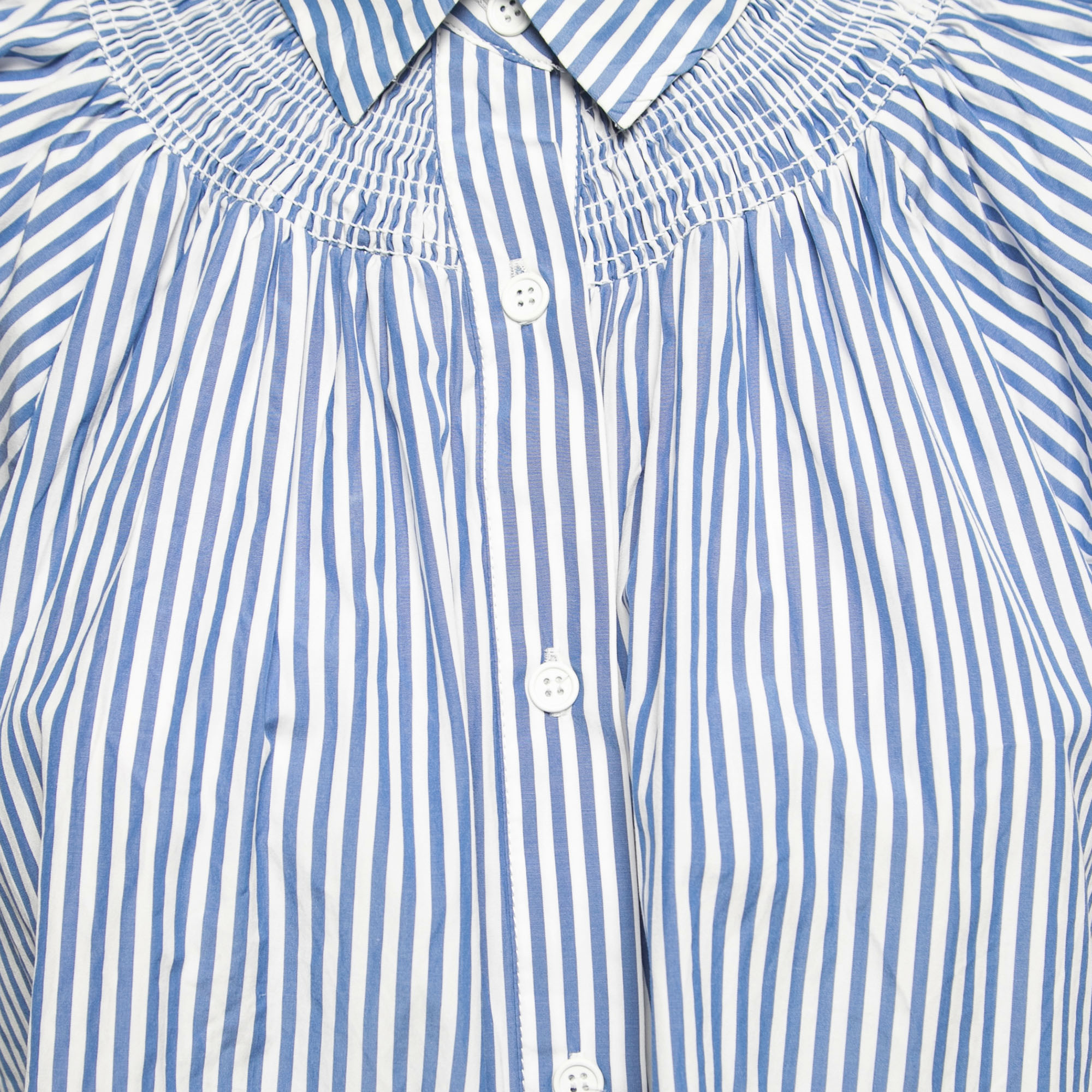 Weekend Max Mara Blue Striped Cotton Short Sleeve Shirt S