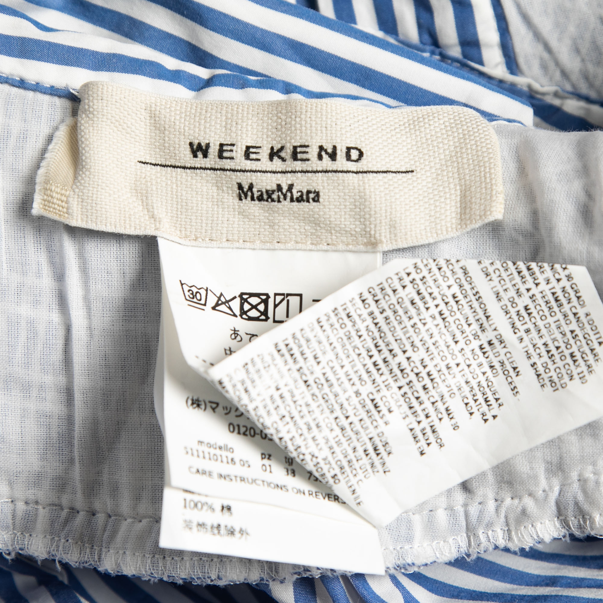 Weekend Max Mara Blue Striped Cotton Short Sleeve Shirt S