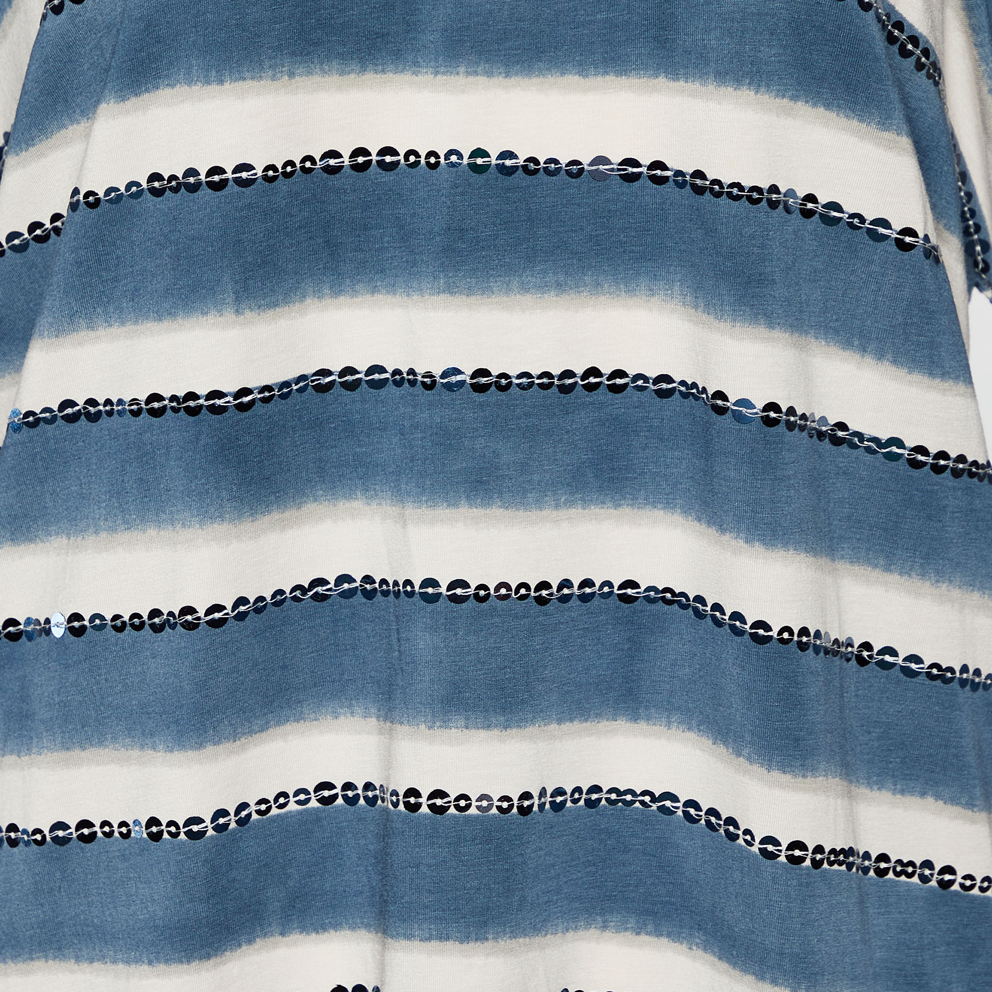 Weekend Max Mara White & Blue Cotton Striped Sequin Embellished Top M