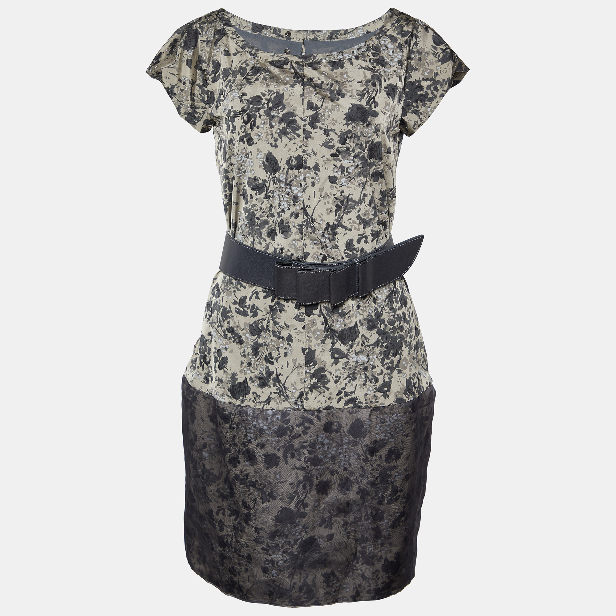 Weekend Max Mara Beige & Black Printed Synthetic Belted Mini Dress S