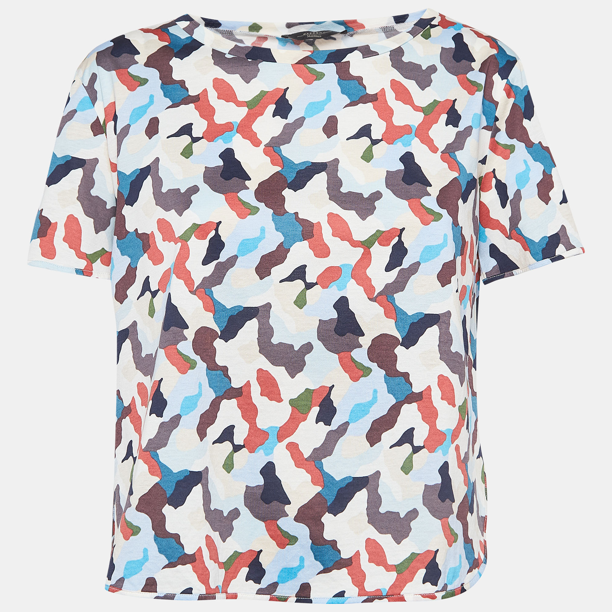 Weekend max mara multicolor camouflage print cotton half sleeve t-shirt xs