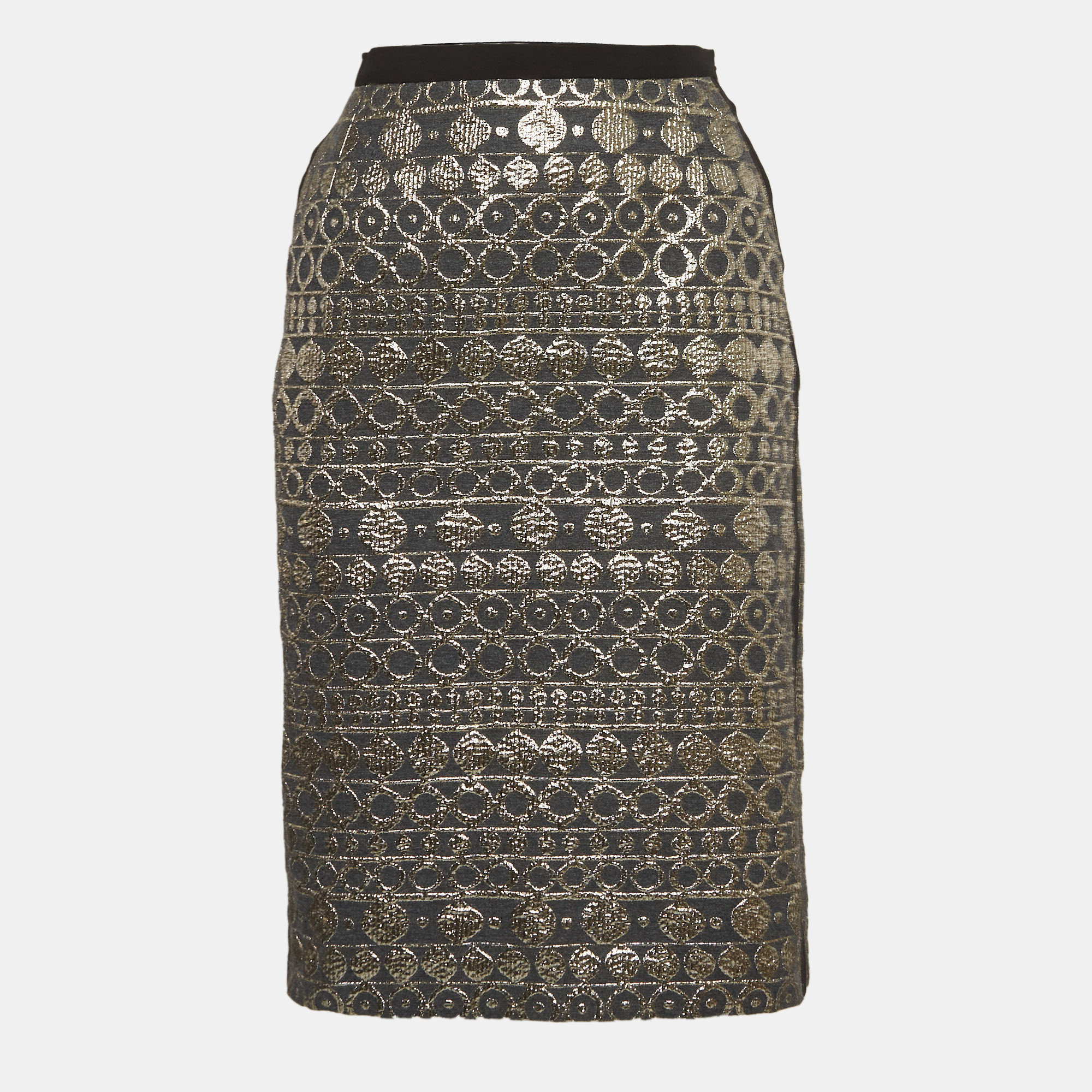 Weekend max mara black and gold striped brocade pencil skirt s