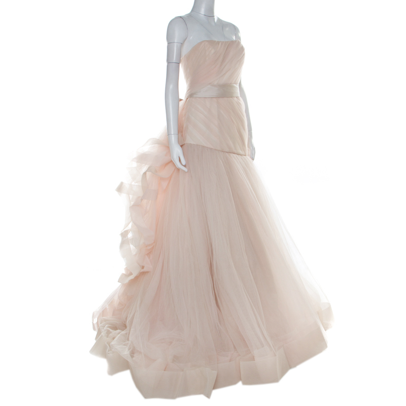 White By Vera Wang Blush and Cream Tulle Wedding Dress S