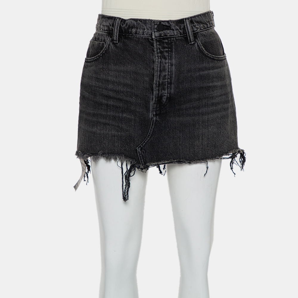 

Denim X Alexander Wang Charcoal Grey Denim Distressed Frayed Hem Mini Skirt