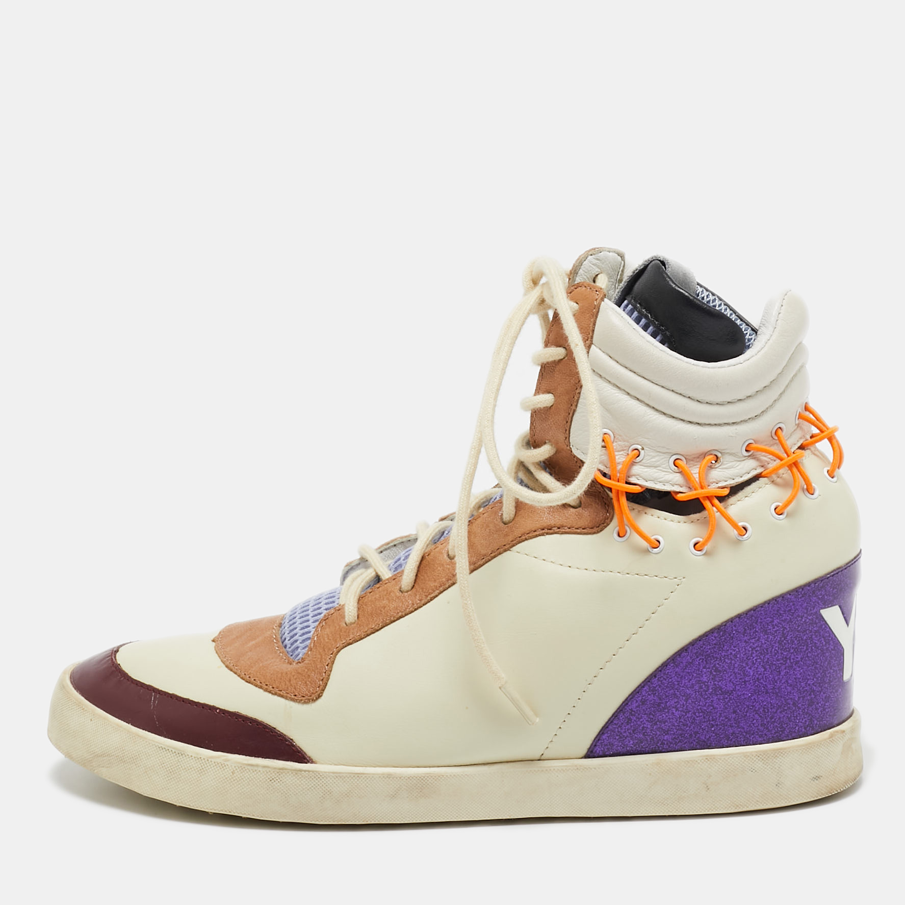 Y-3 Multicolor Leather And Mesh High Top Sneakers Size 38